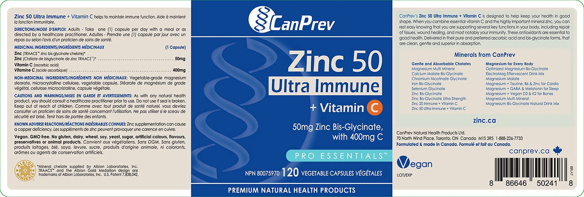 CanPrev Zinc Supplements, Vitamin C, Vegan, 120 Capsules, 120-Day Supply