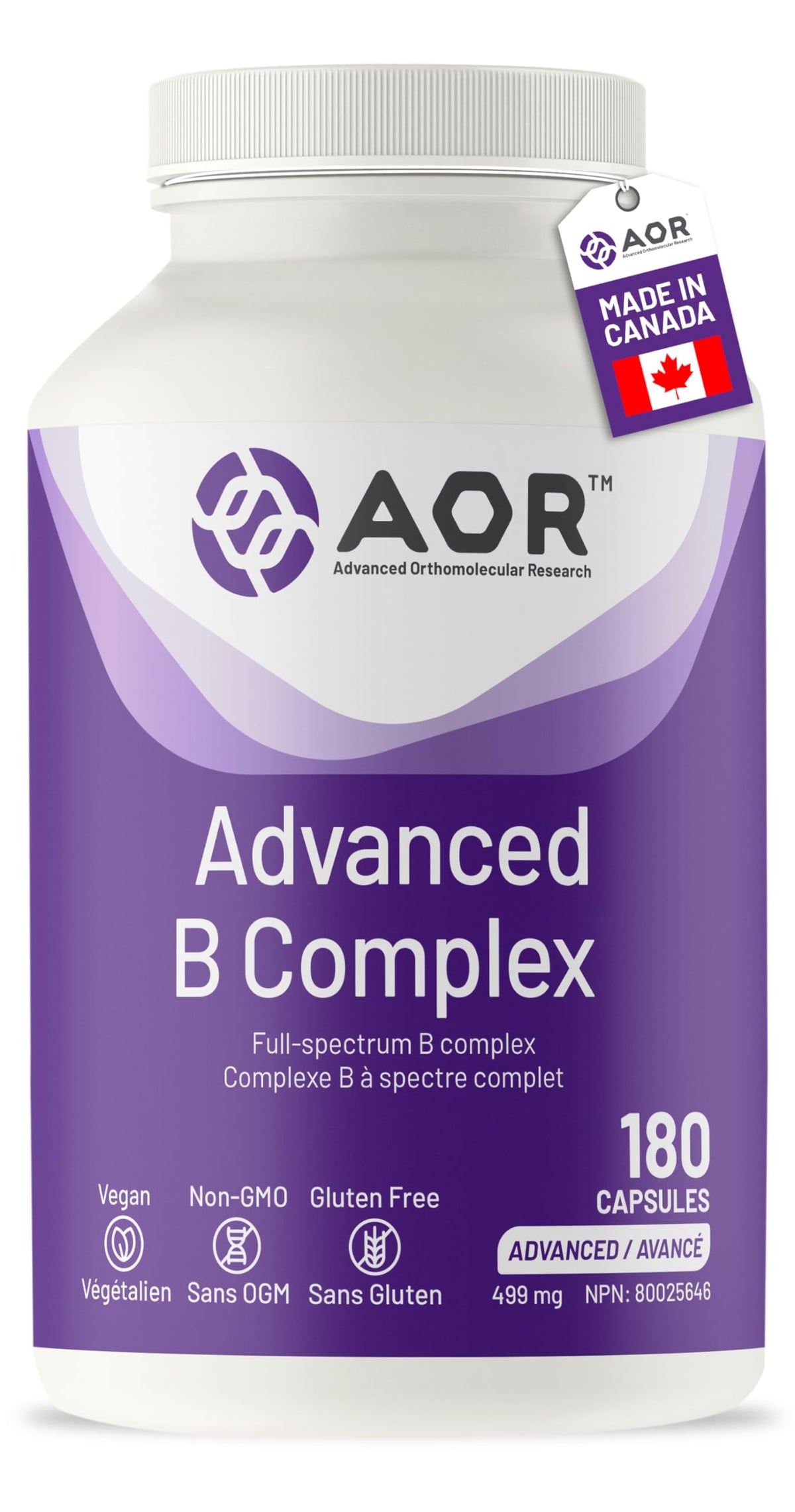 AOR Advanced Vitamin B Complex, Active Forms, Gluten Free, 180 Capsules