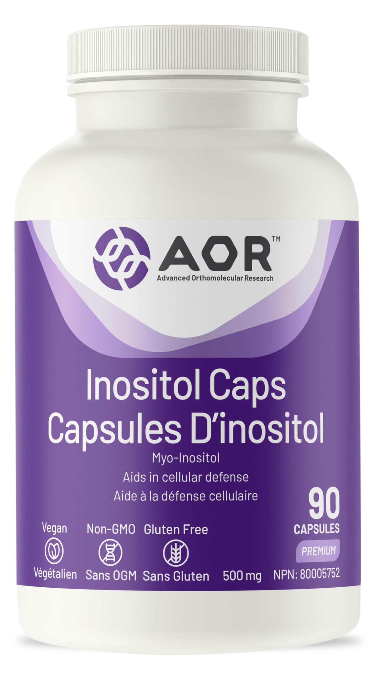 AOR Inositol Capsules, Myo Inositol 500mg, Vegan Capsule Shell, 90 Pack