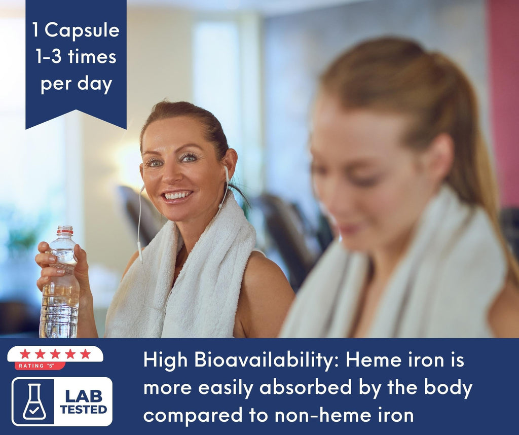 Pure North Naturals - Heme Iron Supplement, 60 Capsules 60-Day Supply - 11mg Elemental Iron + Selenium, Bioactive Folate, Vitamin B12, Vitamin C - 3rd Party Tested - Formulated & Made in Canada