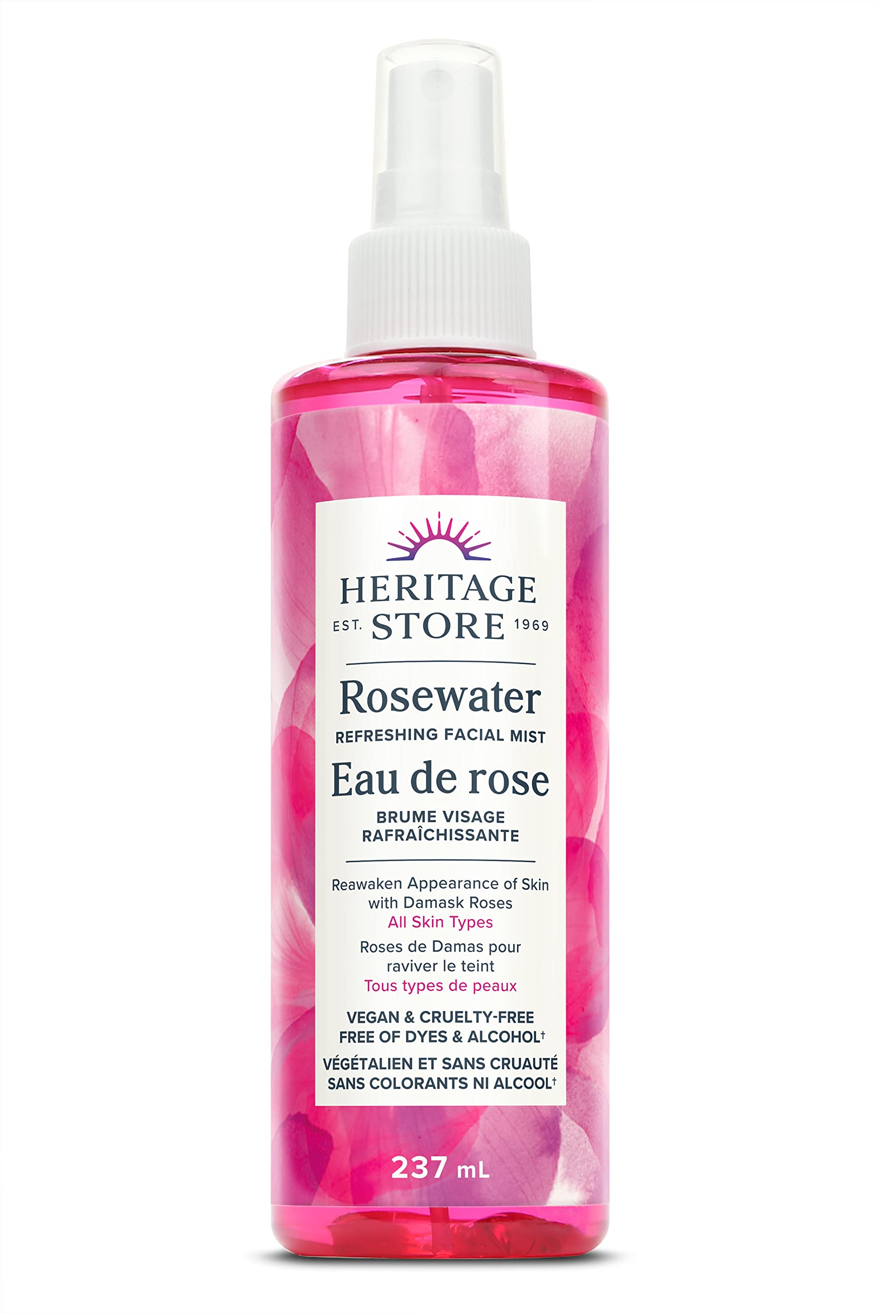 HERITAGE STORE Rosewater | Refreshing Facial Mist | Aromatherapy Mist for Glowing Skin | Vegan & Cruelty Free | Alcohol & Paraben Free | 8 FL OZ | 237 ML, Clear