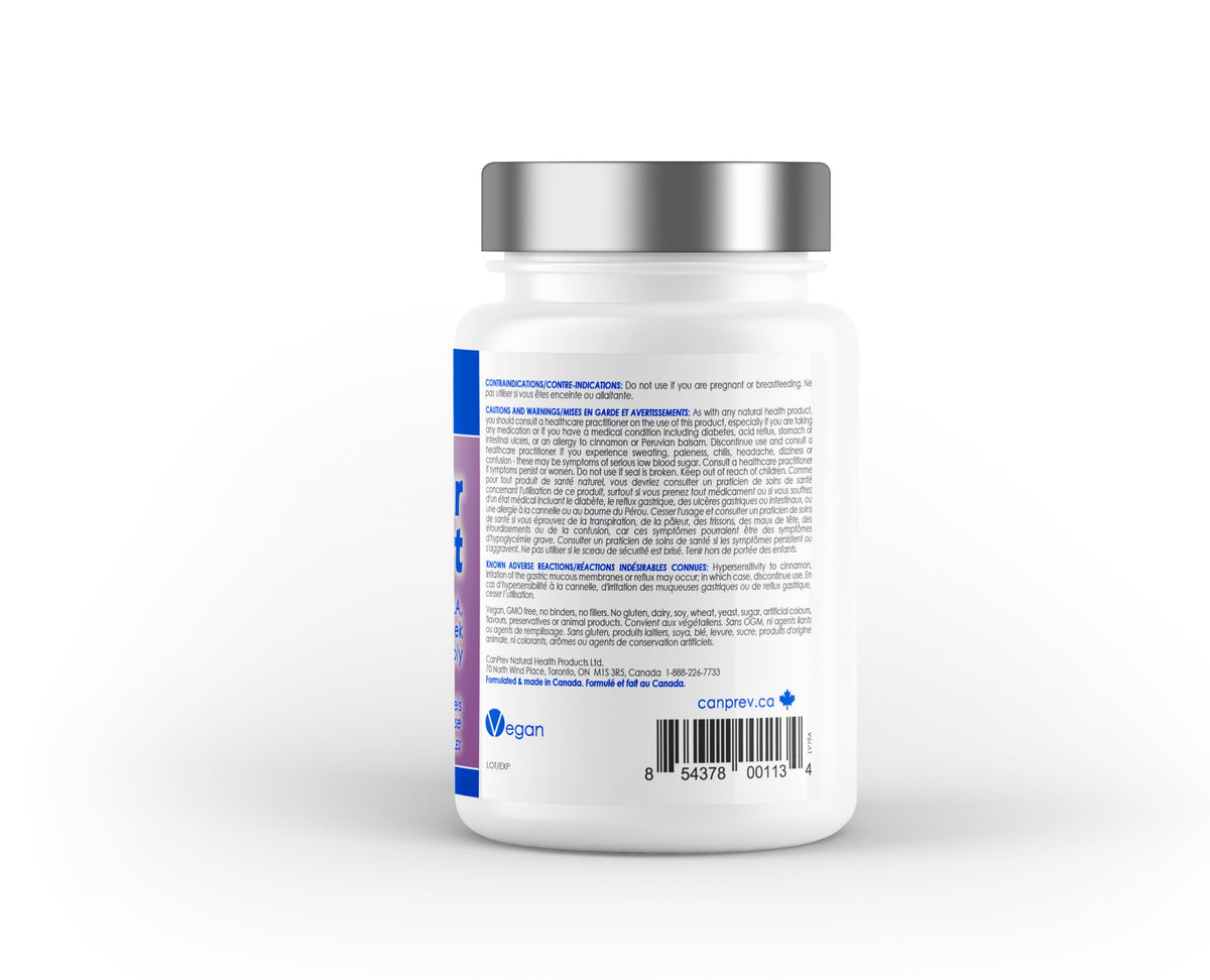 CanPrev Blood Sugar Support, 120 Veg Capsules, 60 Day Supply, Balanced Glucose & Nerve Support for Daily Vitality, Vegan, Made in Canada