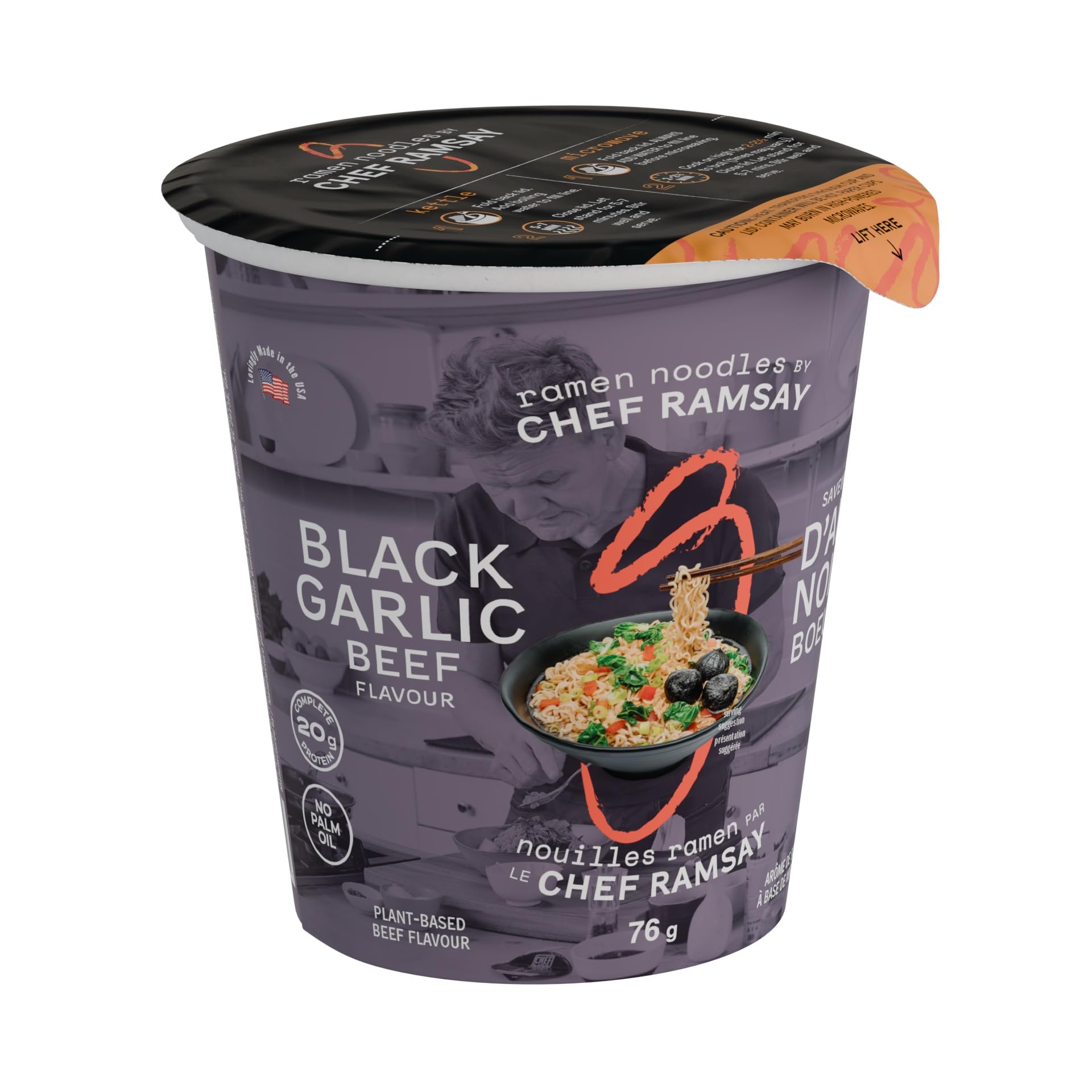CHEF WOO BLACK GARLIC BEEF BY GORDON RAMSAY RAMEN NOODLES (PACK OF 6) | Made with Organic Ramen Noodles | Plant Based Protein | Certified Vegetarian, Vegan | Made with better for you ingredients| Amazing flavour