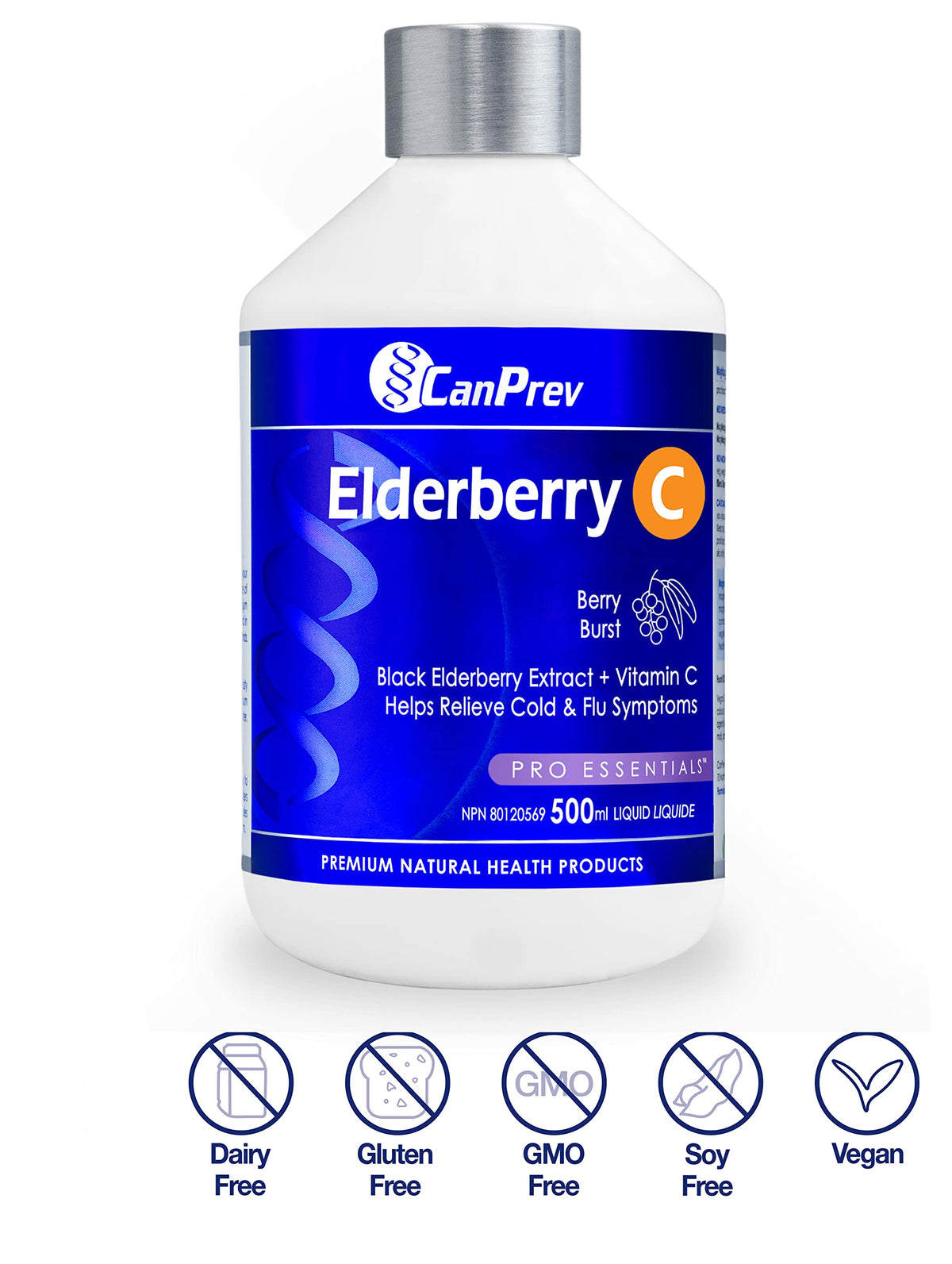 CanPrev Elderberry C Liquid, Adults & Kids 5+, Sugar Free, Vitamin C, 500ml