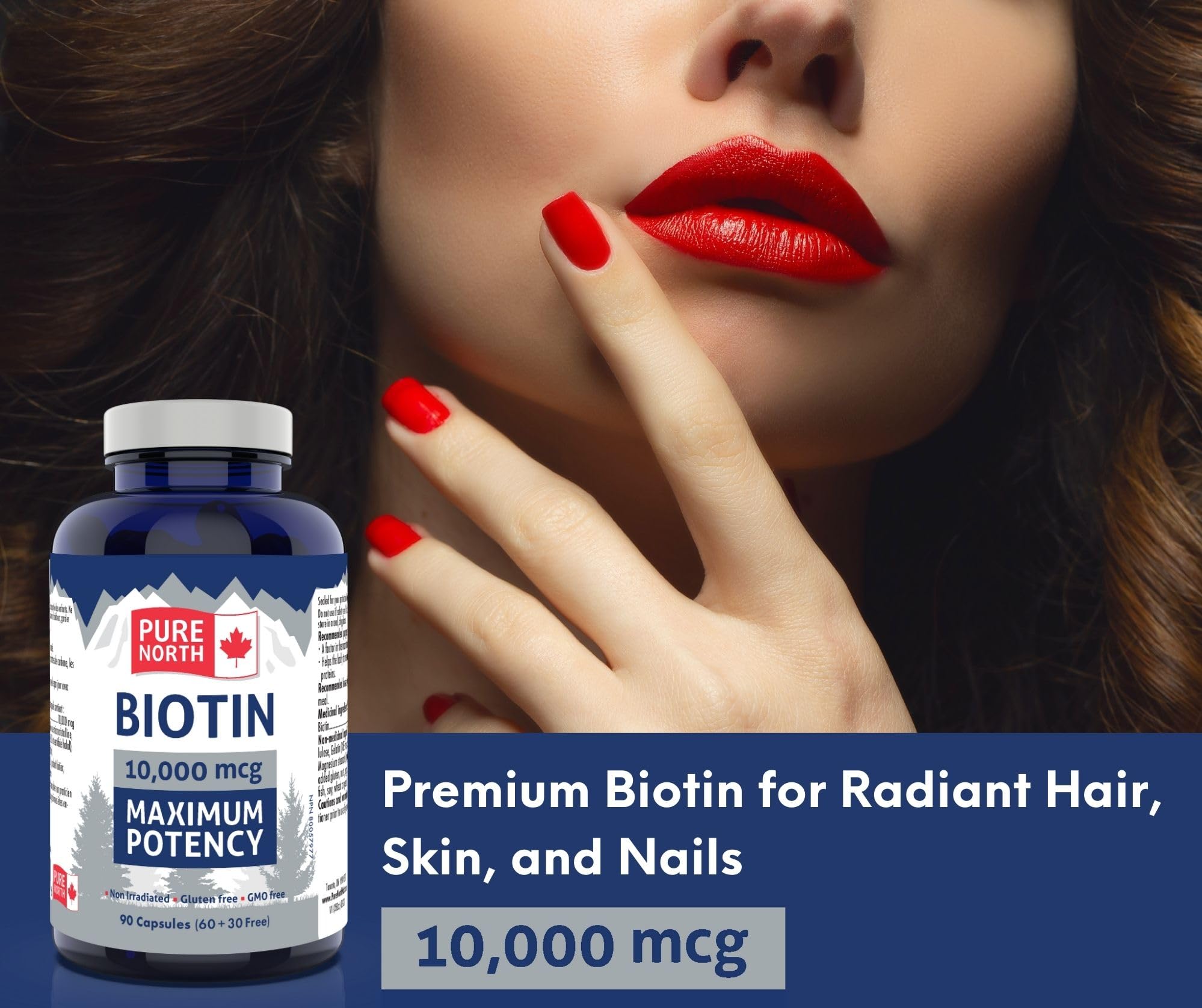 Pure North Naturals Biotin 10,000 mcg 90 Caps 90-Day Supply for Vibrant Growth & Radiance - Vegan, Non-GMO & Gluten-Free - Healthy Hair, Skin & Nails - Supports Brain Function & Cardiovascular System