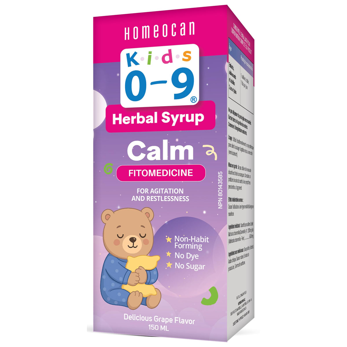 Homeocan Kids 0-9 Herbal Syrup Calm, Chamomile Supplement for Relaxation & Emotional Balance, Grape Flavor, 150ml, Non Habit Forming, Dye & Sugar-Free