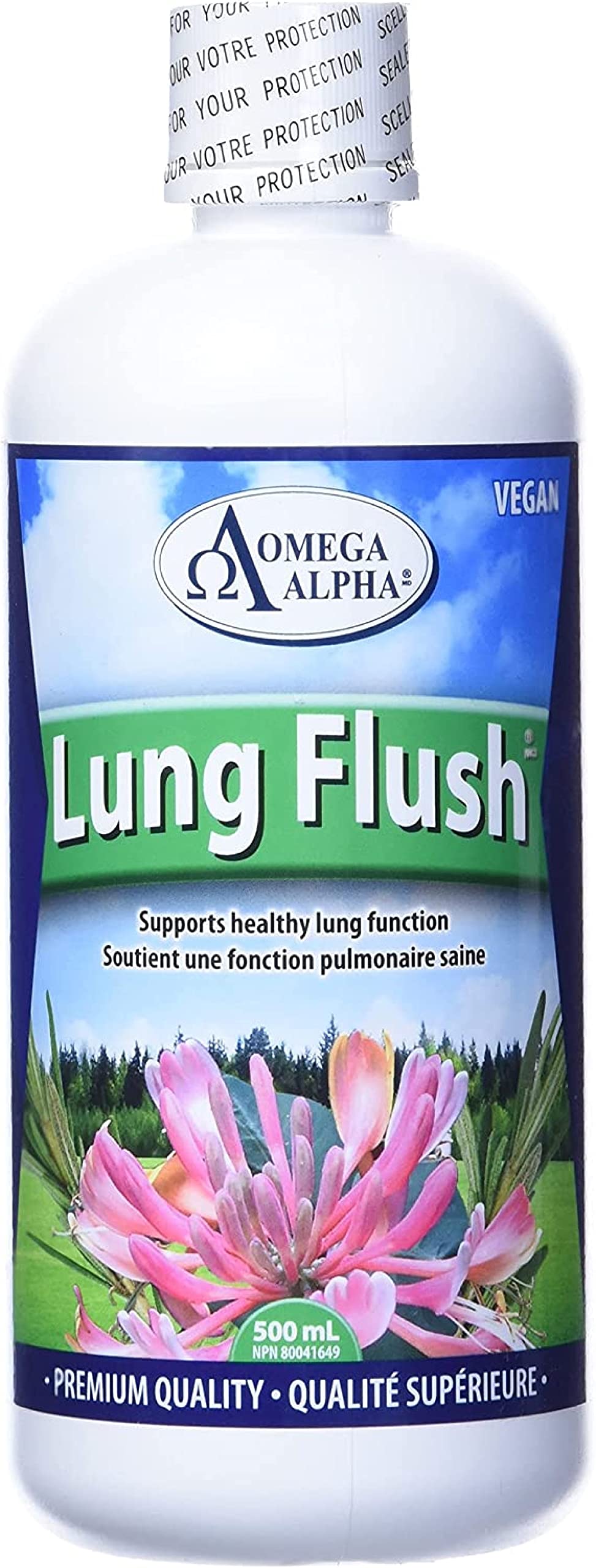 Omega Alpha Lung Flush Liquid Herbal Supplement for Respiratory Wellness, Airway Cleansing Support & Healthy Lung Function, 500ml 33 Day Supply, Vegan