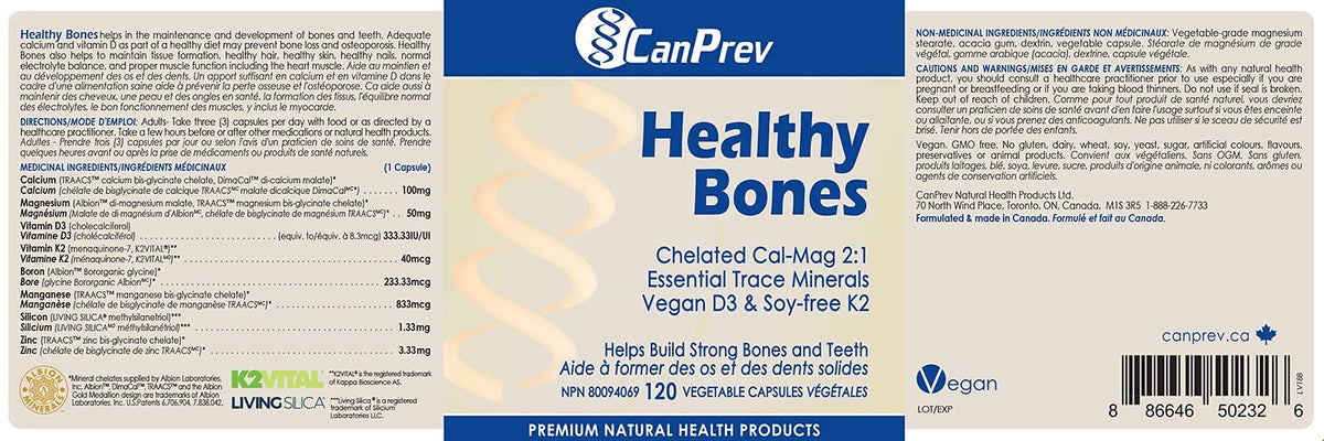 CanPrev Healthy Bones Capsules, Calcium Magnesium Vitamin D3, 120 V Caps