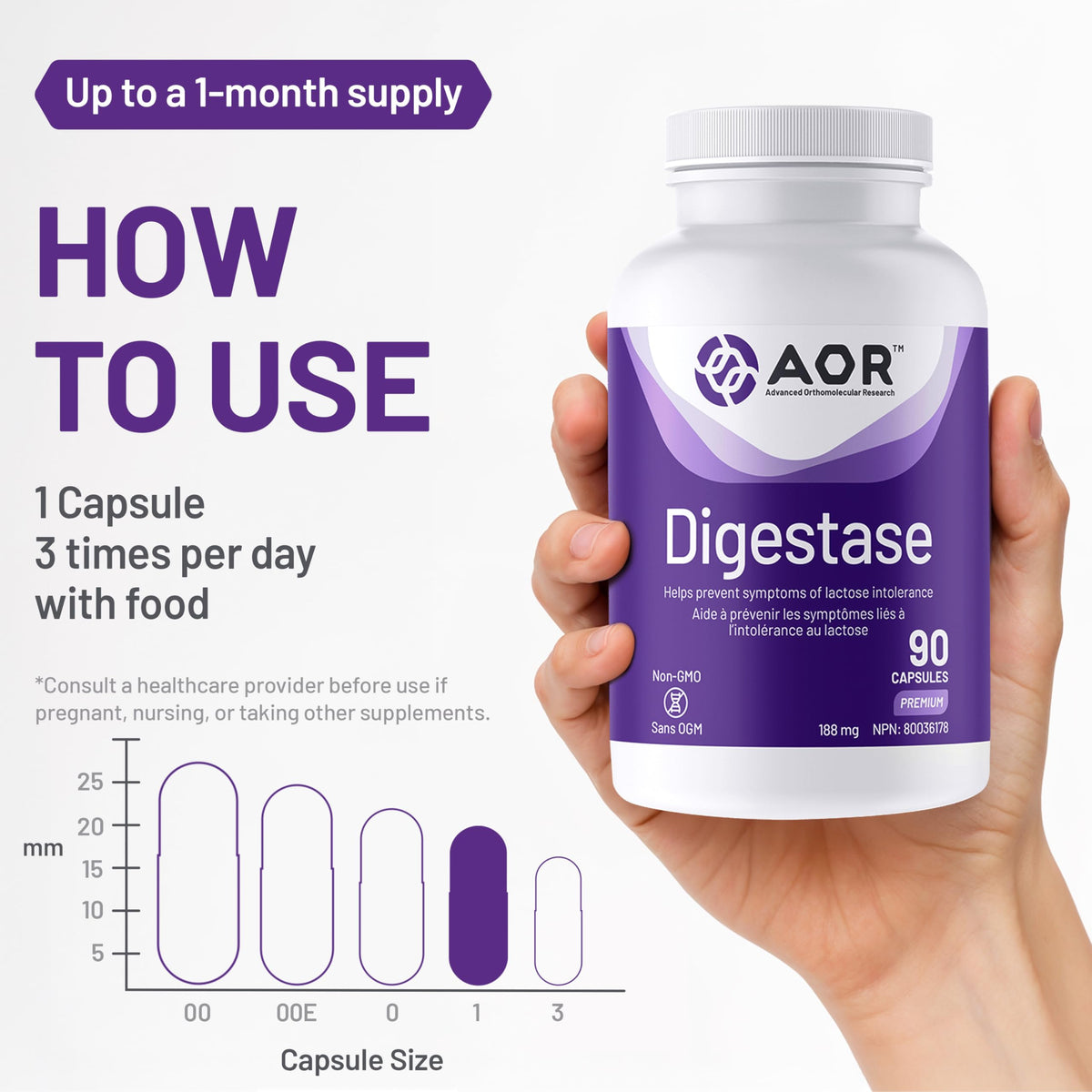 AOR Digestase Digestive Enzymes Supplement for Gas & Bloating, 90 Capsules