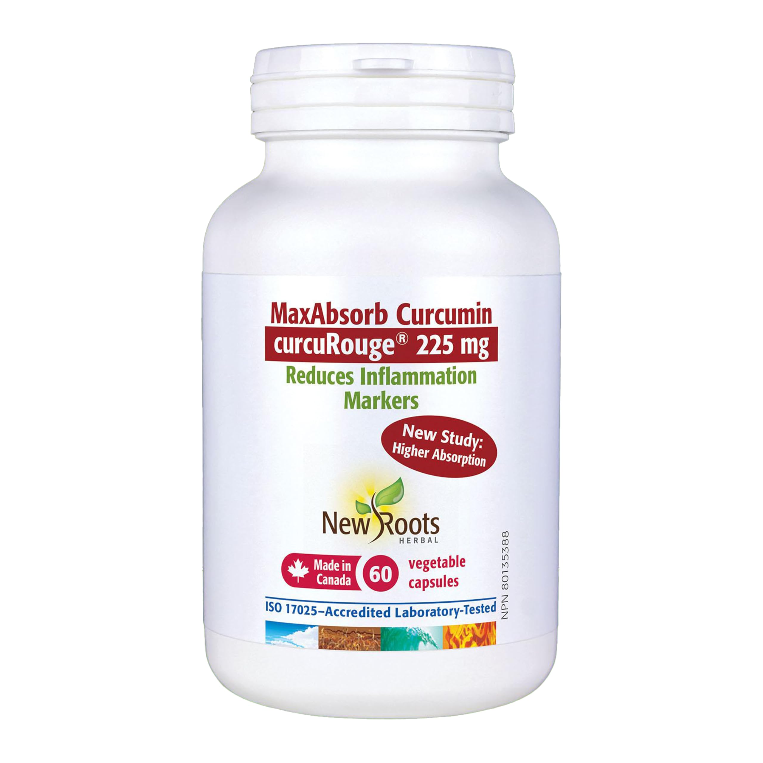 New Roots Herbal MaxAbsorb Curcumin, 60 Veg Caps, 30-Day Supply - Includes curcuRouge 225mg for Enhanced Absorption, Supports Joint Flexibility, Mobility & Daily Comfort for Active Lifestyles, Non-GMO