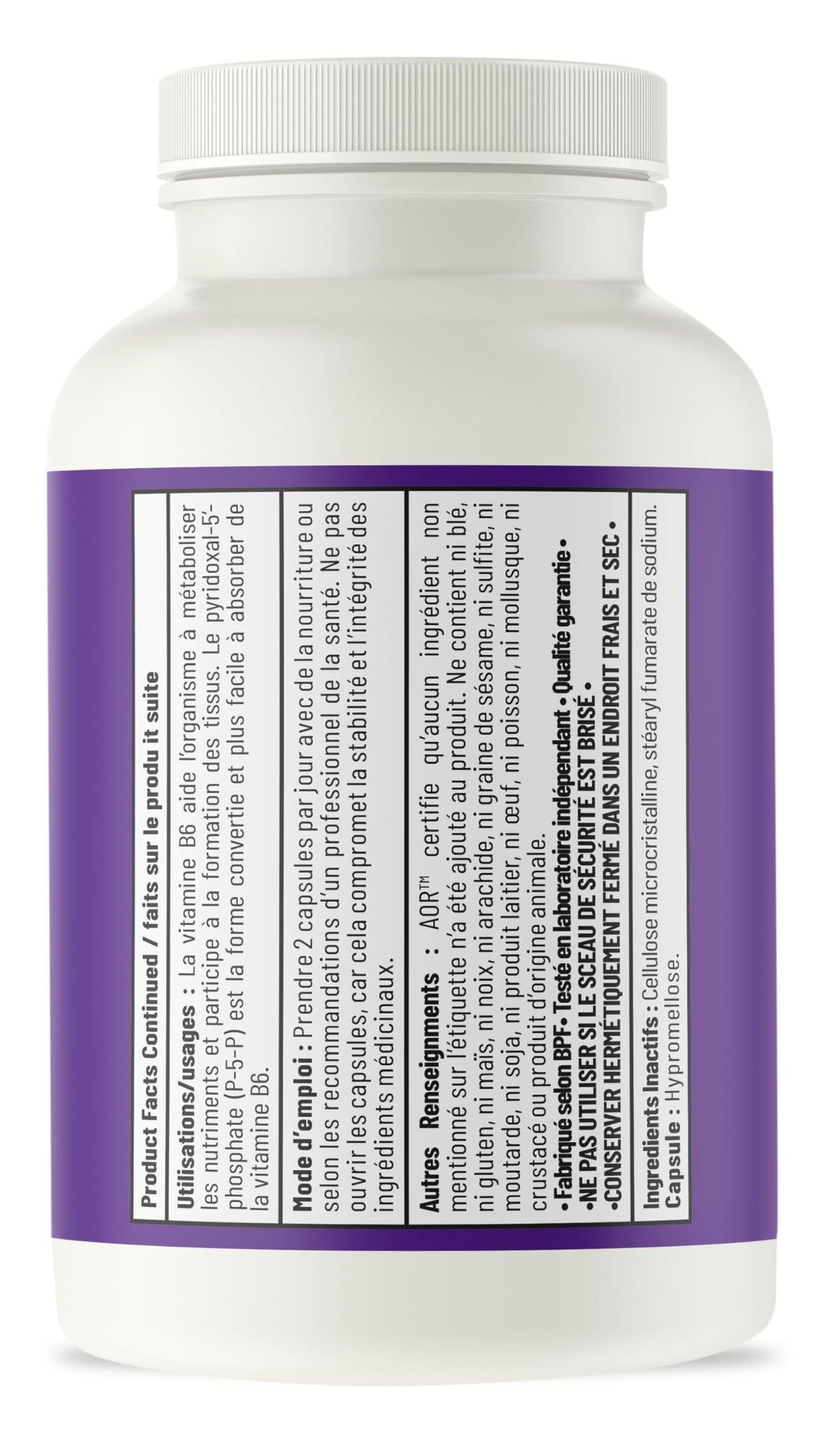 AOR P5P Vitamin B6 Capsules for Adults, 50 mg, 60 Capsules, 30-Day Supply