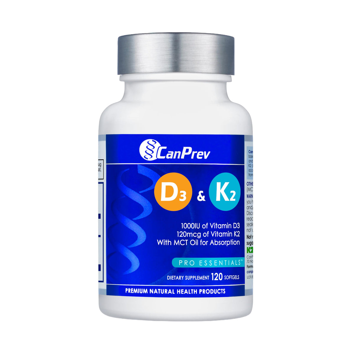 CanPrev Vitamin D3 K2 Softgels, 1000 IU D3, 120 mcg K2, 120 Day Supply