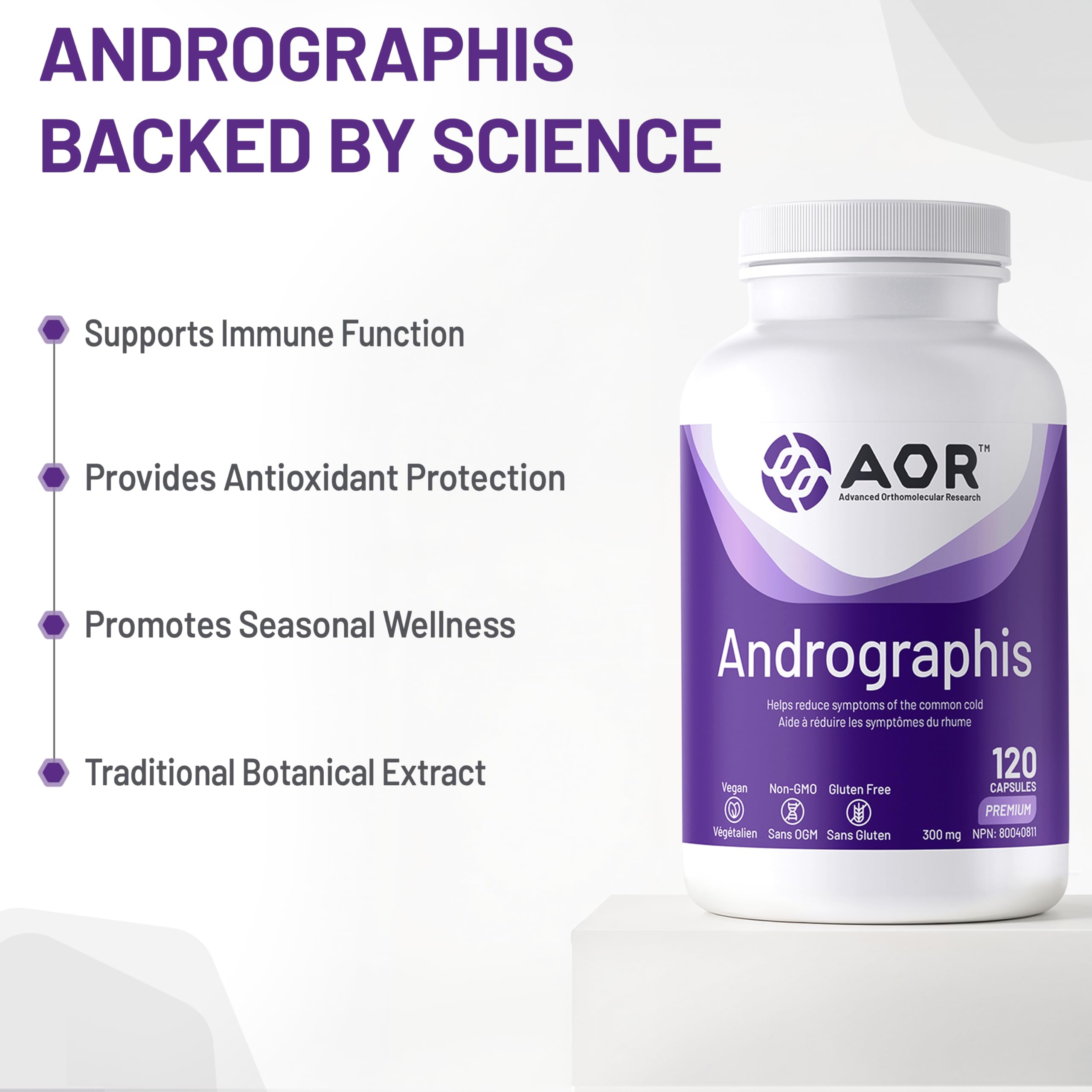 AOR Andrographis 120 Capsules 60-Day Supply - Andrographis Paniculata Herbal Extract for Immune Support & Throat Comfort - High Potency Herbal Supplement for Adults, Natural Remedy for Cold Relief