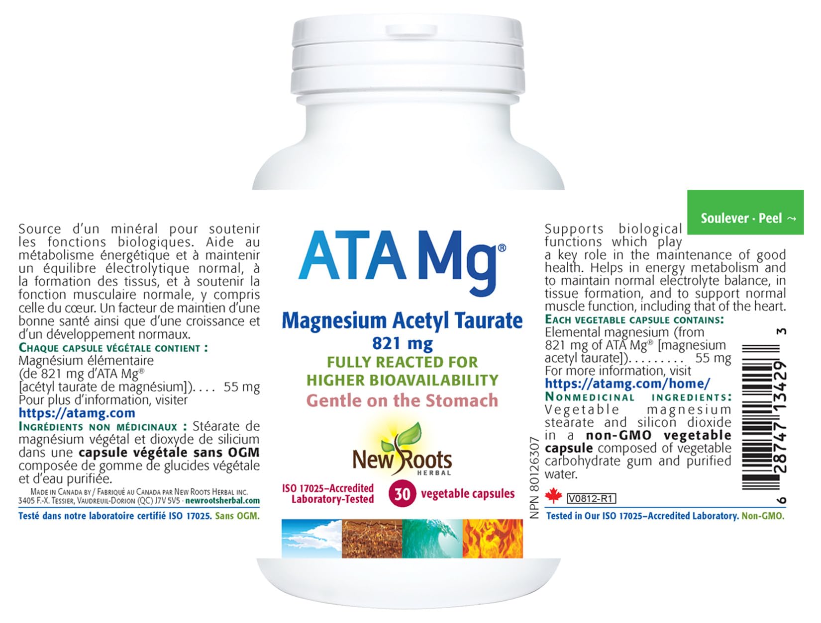 New Roots Herbal ATA Mg Magnesium Acetyl Taurate 821mg 30 Veg Caps 30-Day Supply - Easily Absorbed, Gentle on Digestion, Support Muscle Function, Heart & Nervous System, Promote Restful Night, Non-GMO