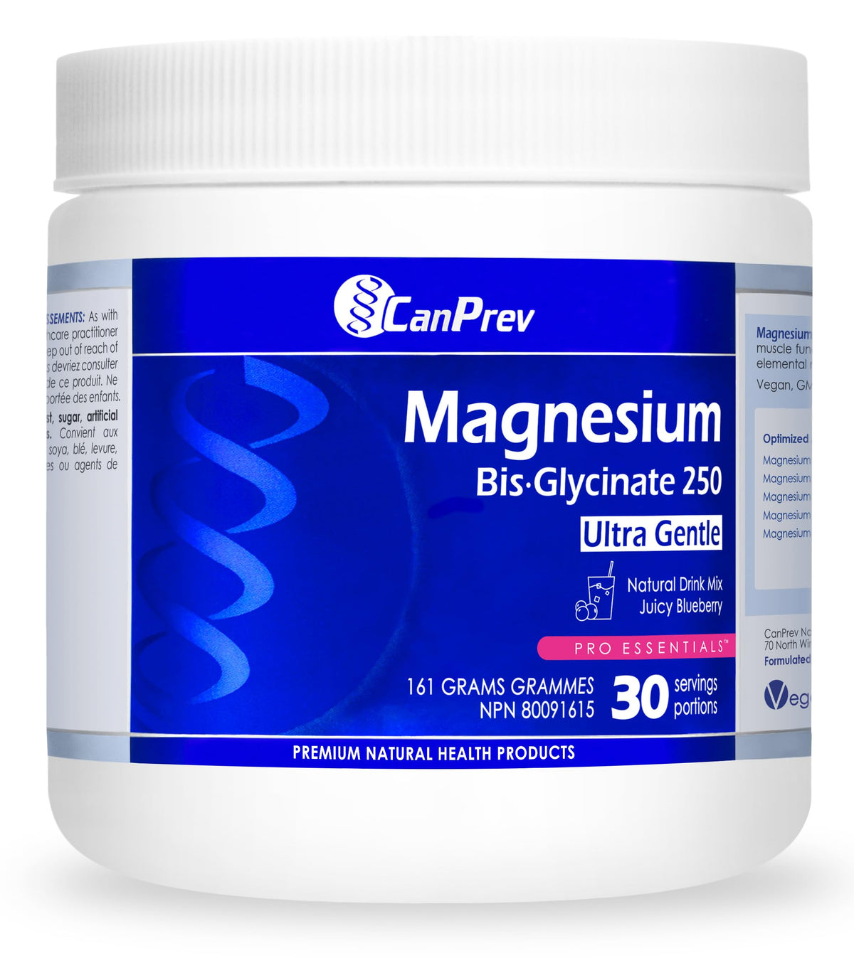 CanPrev Magnesium Bisglycinate Powder, 250 mg, Blueberry, 161g, 30 Servings