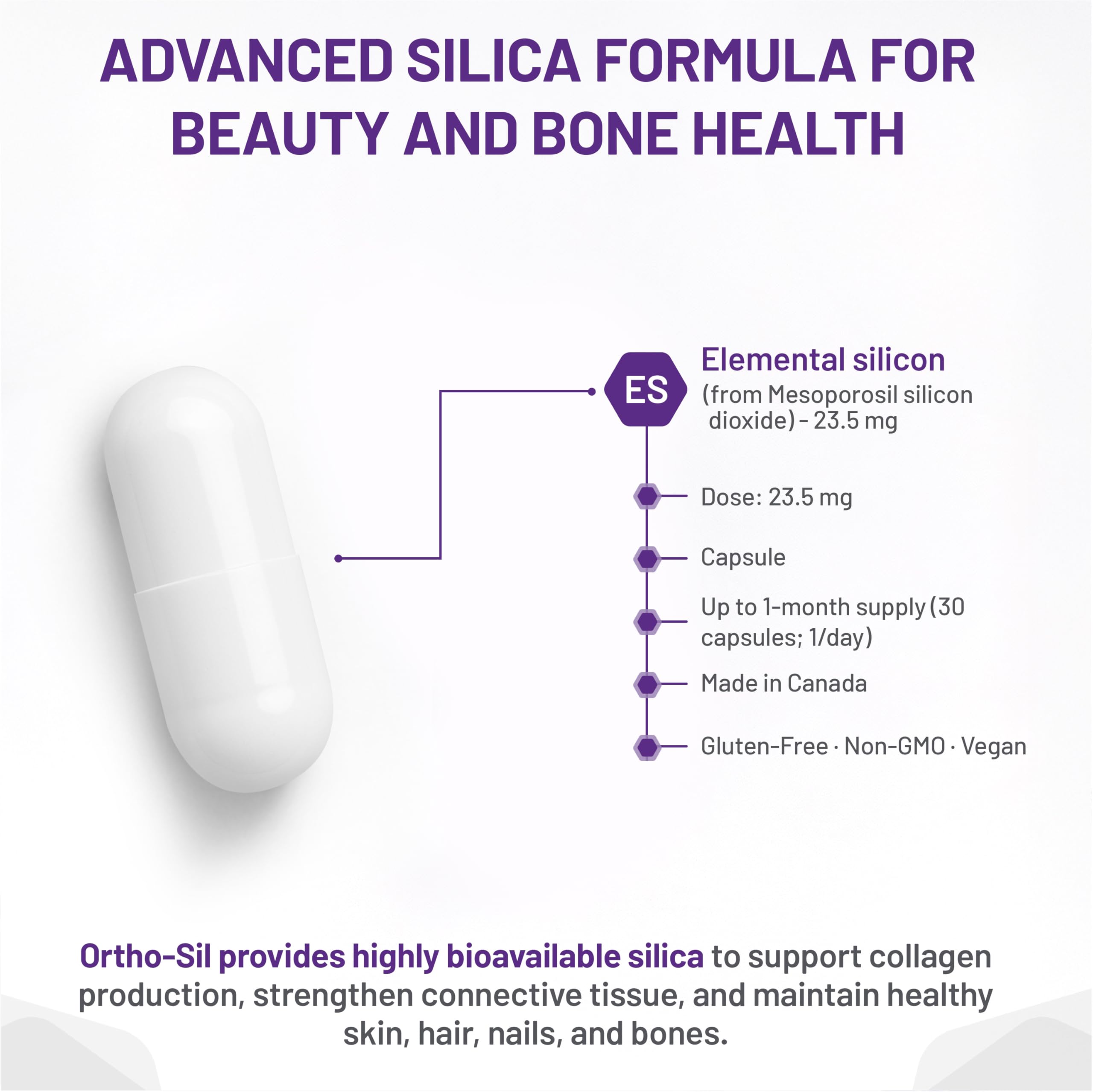 AOR OrthoSil Silica Supplement, 30 Vegan Capsules, 30 Days Supply, Features Patented Mesoporosil, Supports Healthy Hair, Skin, Nails, Connective Tissue & Structural Wellness, Gluten-Free & Non-GMO