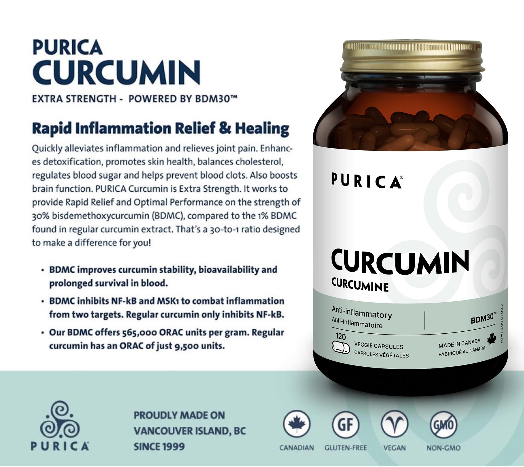 PURICA - Curcumin - Force supplémentaire - 30% BDMC - Vitamines pour la peau, Suppléments pour la santé du cerveau