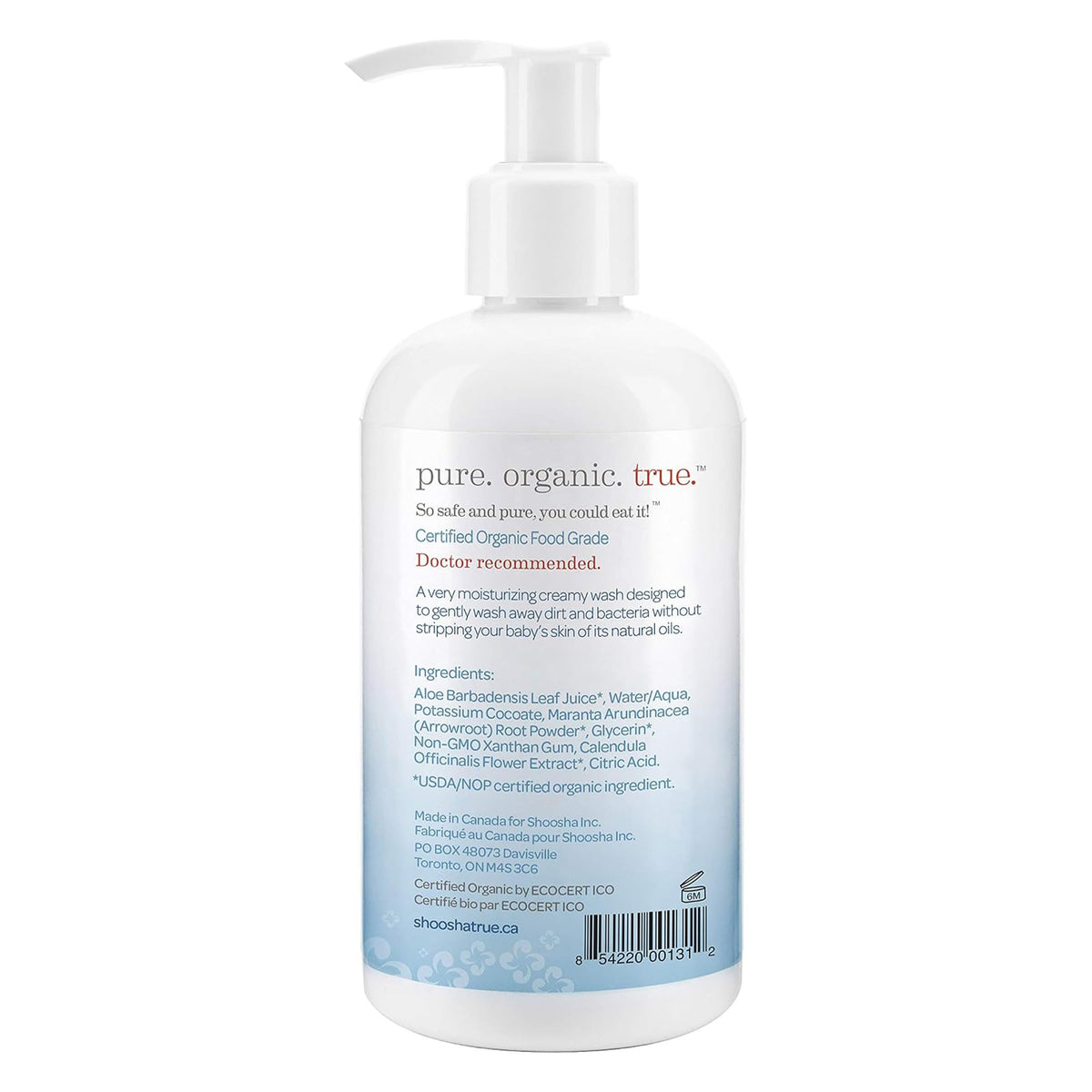 Shoosha Sensitive Skin Organic Wash and Shampoo, Unscented, 251.4 ml (Pack of 1)