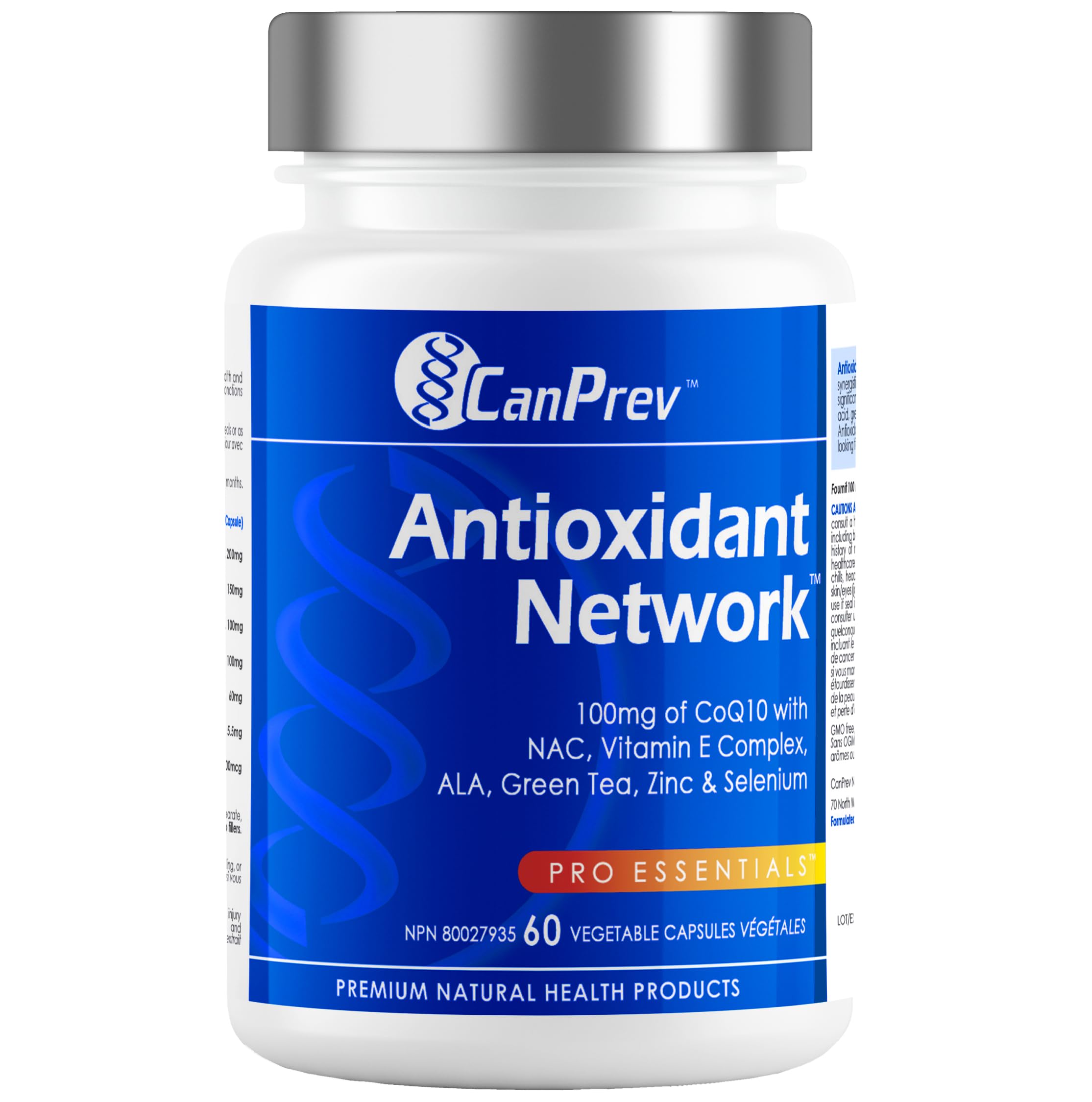CanPrev Antioxidant Network, 60 V-Caps 60-Day Supply with Coenzyme Q10 100mg NAC, Vitamin E Complex, ALA, Green Tea Extract, Zinc and Selenium - Supports Energy, Cellular Health and Overall Vitality