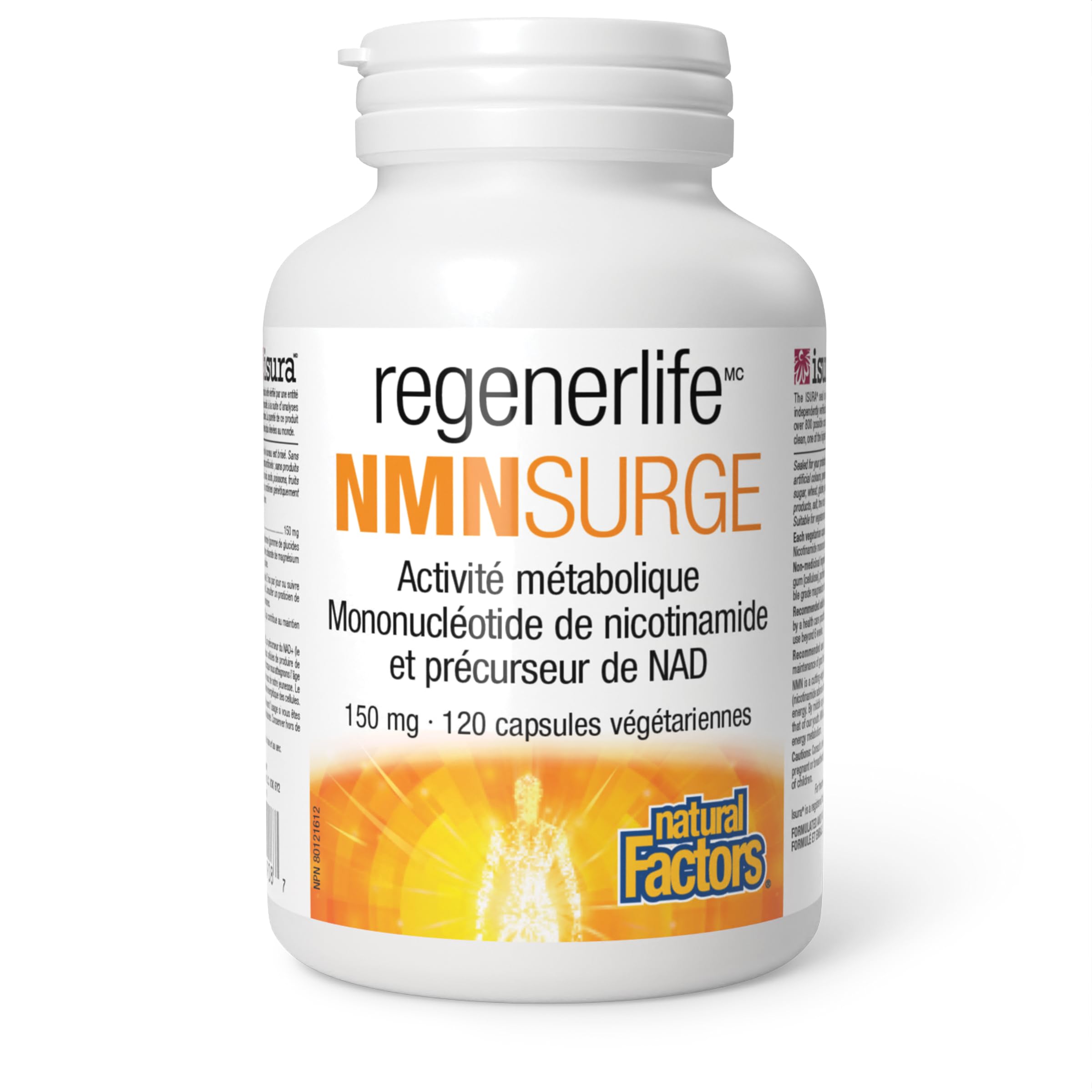 Natural Factors Regenerlife NMNSURGE, 150 mg, 120 vegetarian capsules, Metobolically Active (Vitamin B3) Nicotinamide Mononucleotide (NMN), Healthy Aging Support