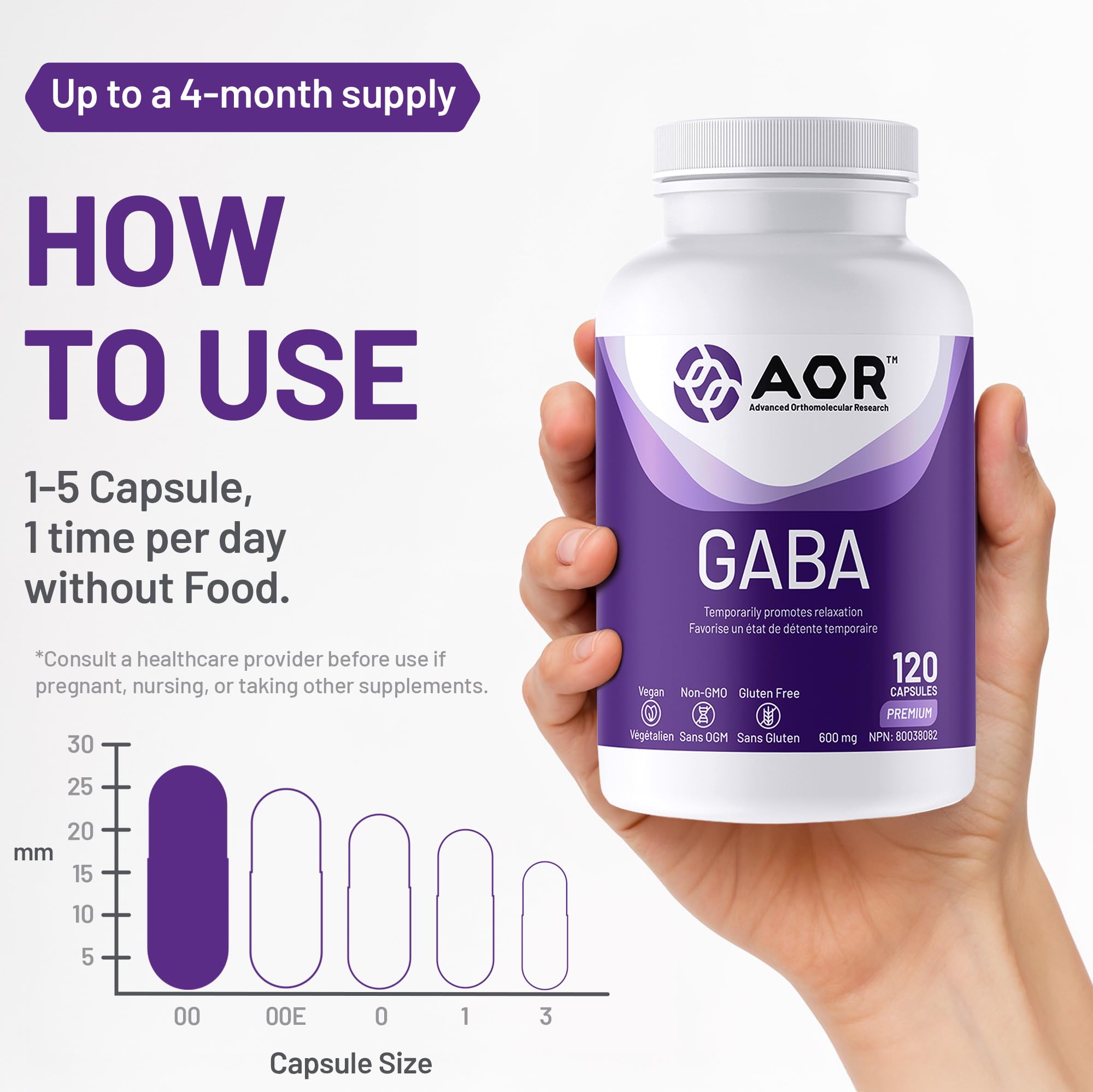 AOR GABA 600mg Complément d'Acide Gamma-Aminobutyrique