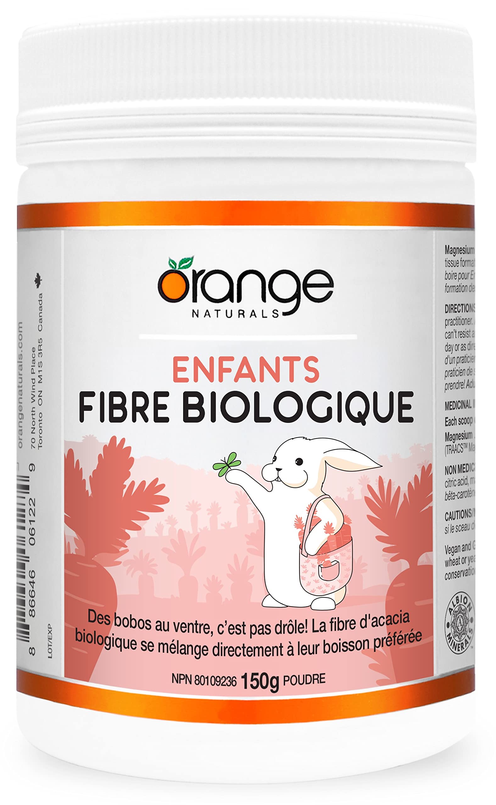 Orange Naturals - Fibres Biologiques pour Enfants, 150g Poudre 30 Portions - Soutient la Santé Intestinale, des Selles Saines et Régulières et Favorise la Santé Globale - Sans Goût et Facile à Mélanger - Végétalien et Sans OGM