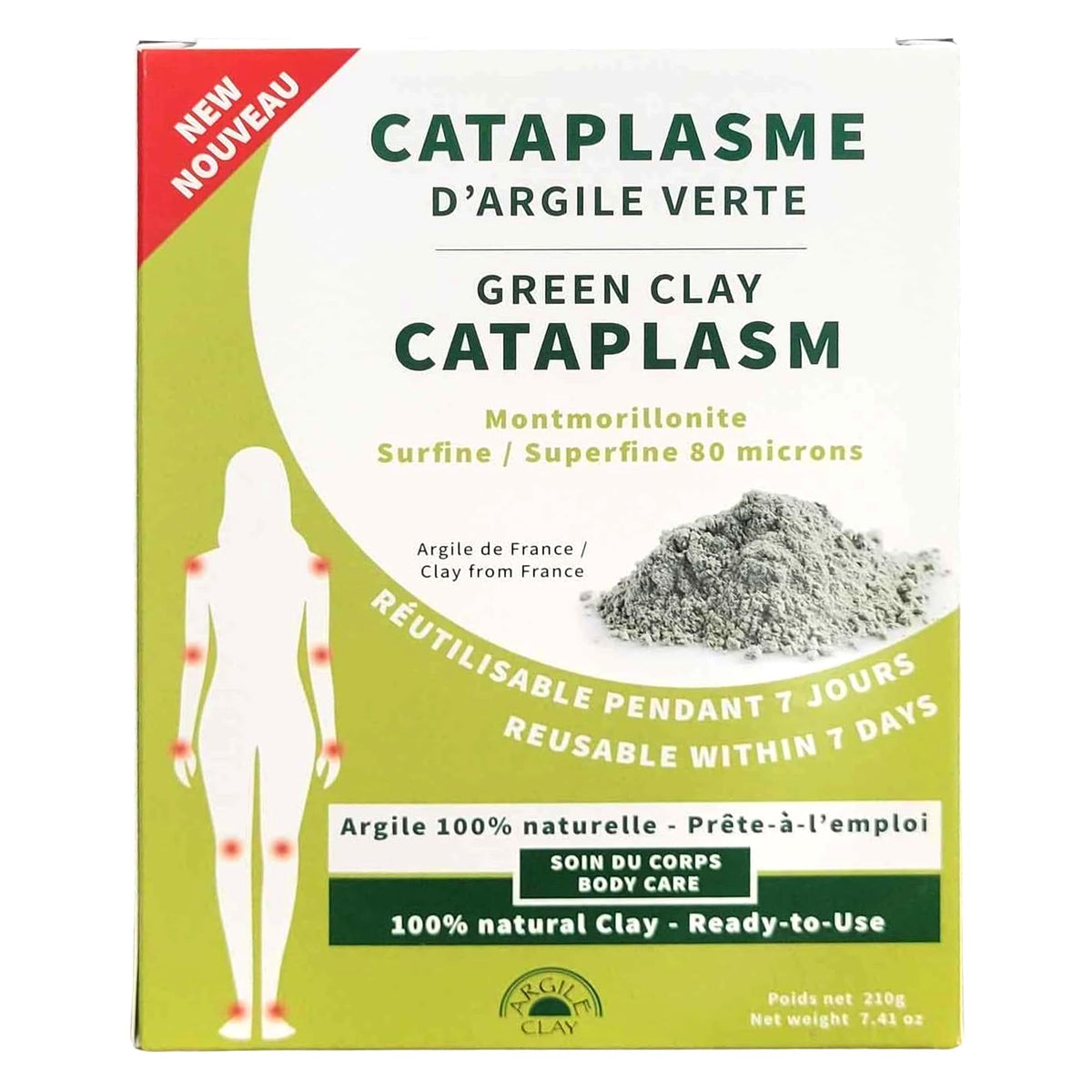 Homeocan Green Montmorillonite Argile Clay Cataplasm 210g, Versatile French Green Clay for Skincare, Mineral-Rich Powder for Soothing, Helps Joints, Muscles & Skin Health - Beauty and Self-Care