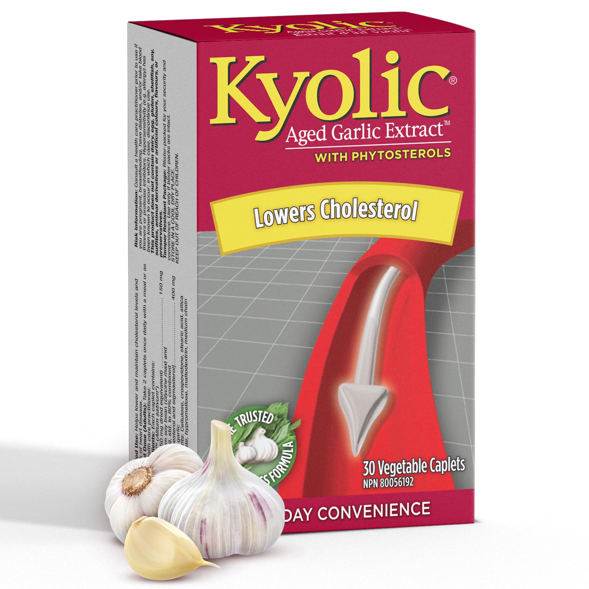 Extrait d'ail vieilli Kyolic avec phytostérols 600 mg, 30 gélules végétales inodores, favorise une bonne circulation et une fonction cardiovasculaire saine, soutient les niveaux d'homocystéine, sans gluten ni produits laitiers