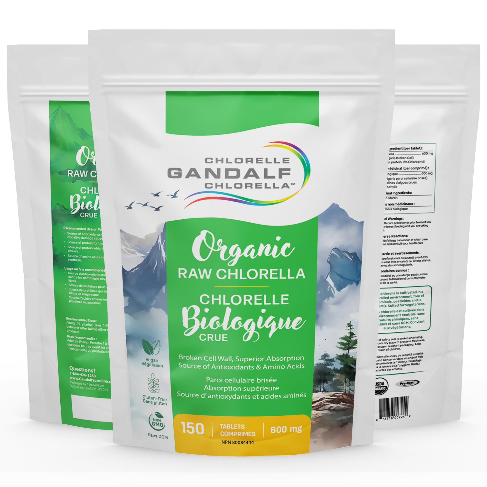 Gandalf Chlorella Bio Crue 600 mg Paroi Cellulaire Brisée, 150 Comprimés, Approvisionnement de 150 Jours - Soutient la Concentration Mentale & la Vitalité - Végétalien et Sans OGM - Algue Riche en Nutriments, Minéraux Oligo-Éléments & Acides Aminés