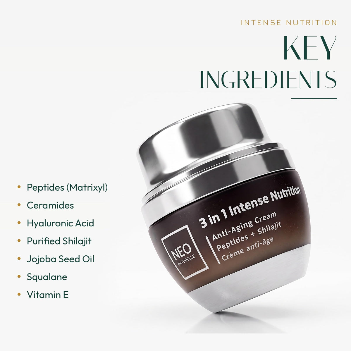 Neo Naturelle 3-in-1 Intense Nutrition Cream | Nutrient-Rich Moisturizer for Face & Eyes, Day & Night | Peptides, Ceramides, Hyaluronic Acid & Shilajit | Normal to Dry Skin | Natural, Vegan | 50 mL