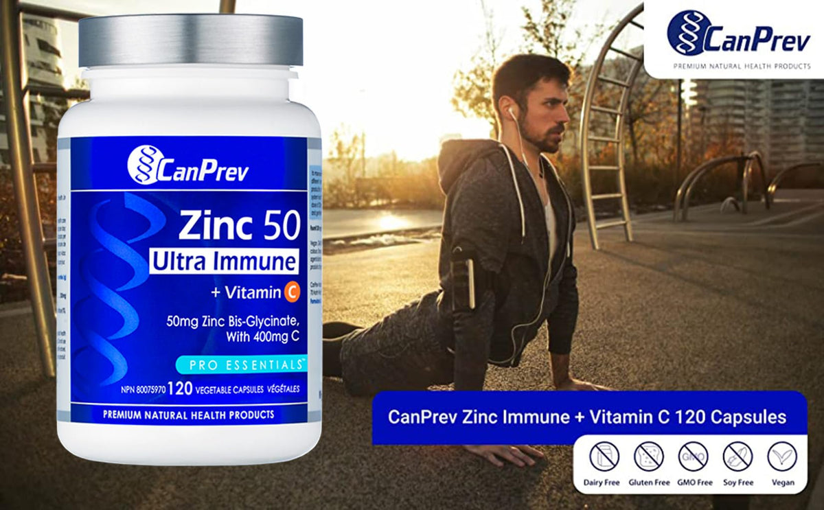 CanPrev Zinc Supplements, Vitamin C, Vegan, 120 Capsules, 120-Day Supply