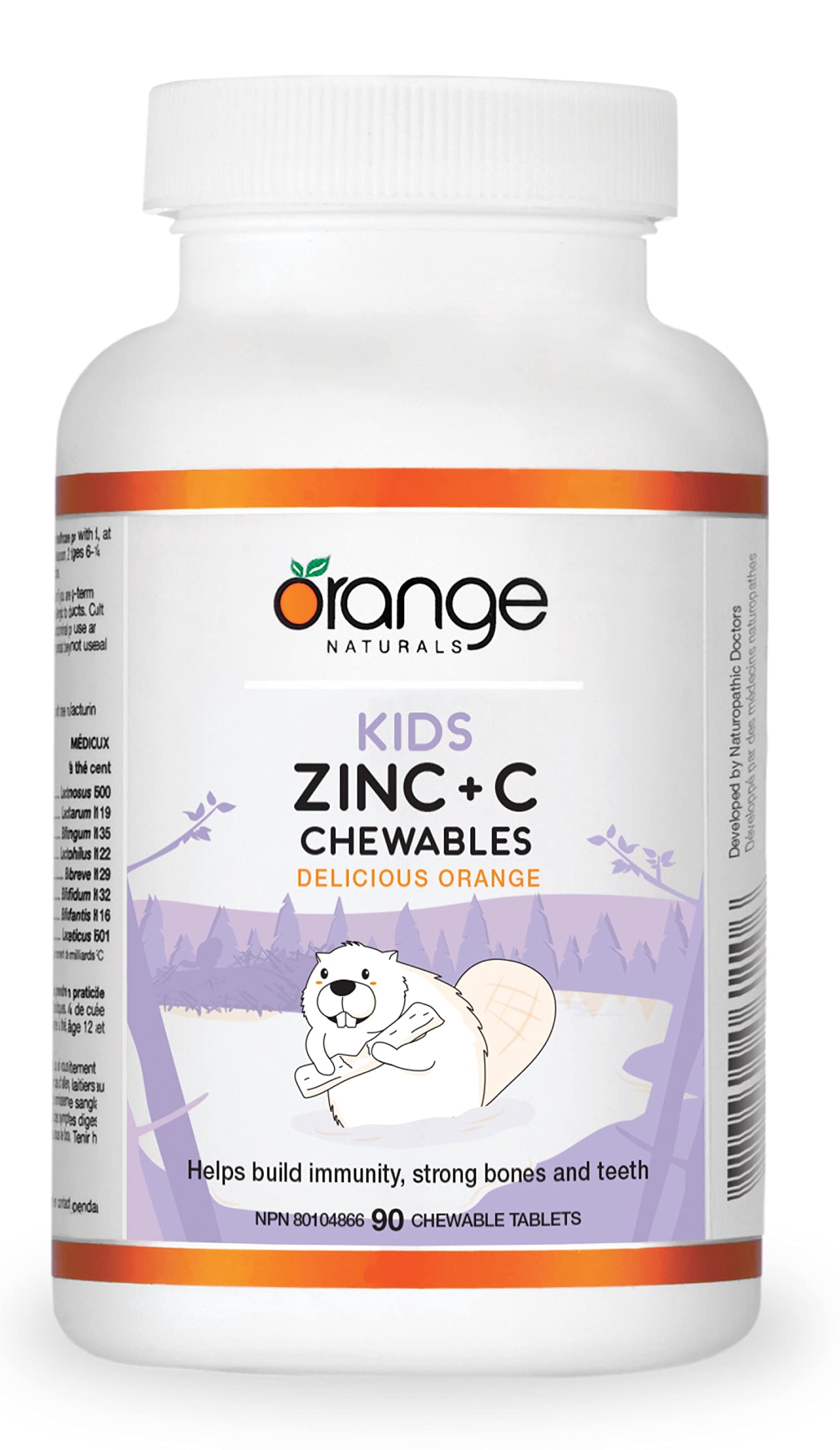 Orange Naturals Kids Zinc + Vitamin C, 90 Chewable Tablets, 90-Day Supply with 12mg Zinc & 100mg Vitamin C, Helps Build Immunity, Strong Bones and Teeth - Support Overall Wellness