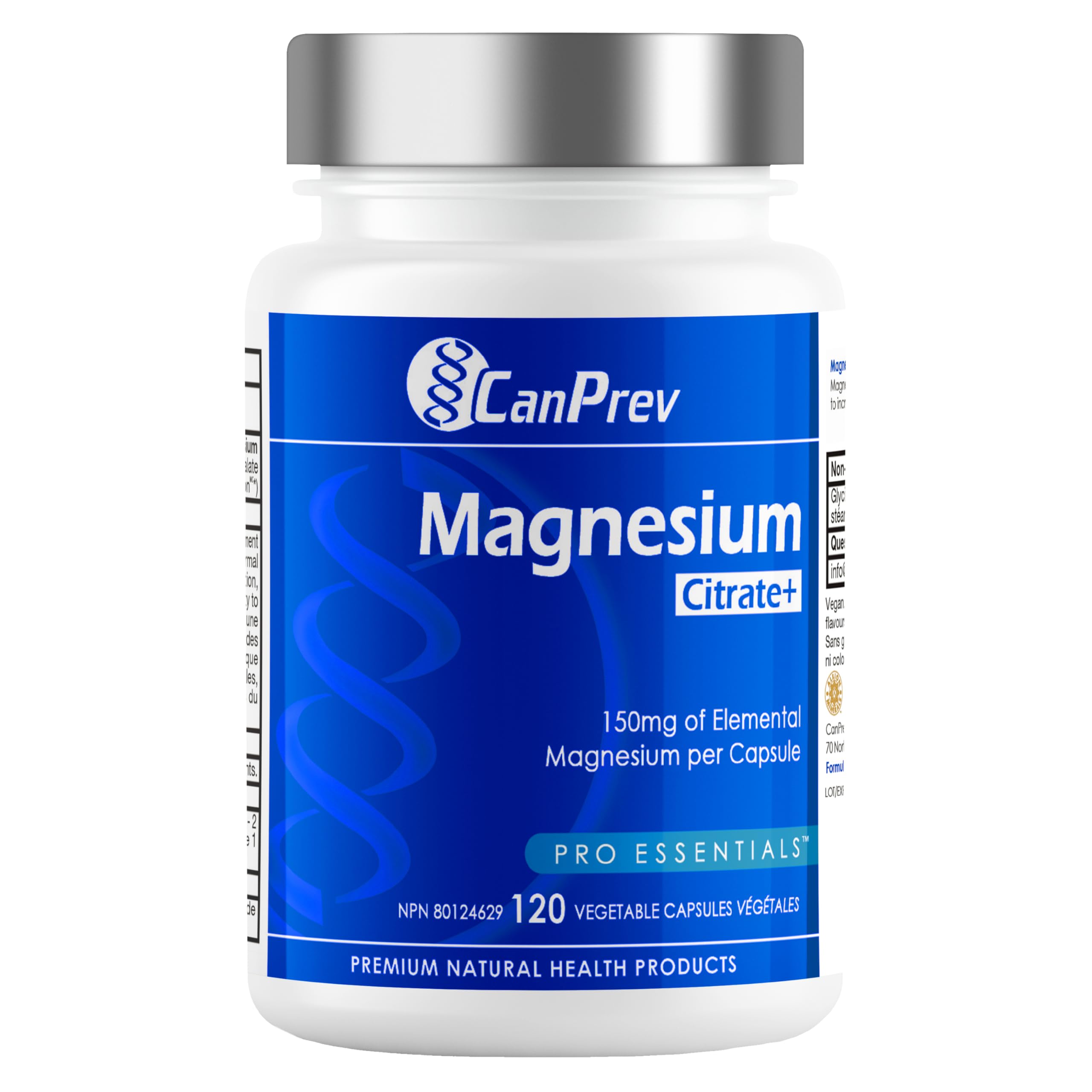 CanPrev Citrate de magnésium+, 120 gélules – 120 jours de traitement – Complément de magnésium à haute absorption, favorise la fonction physique, formule pure de citrate de magnésium biologique – Végétalien, sans OGM et sans gluten