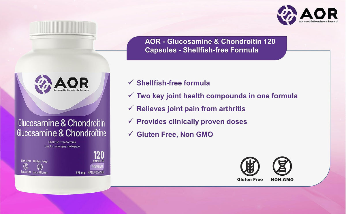 AOR Glucosamine Chondroitin Capsules, Non-GMO, 120 Capsules, 40-Day Supply