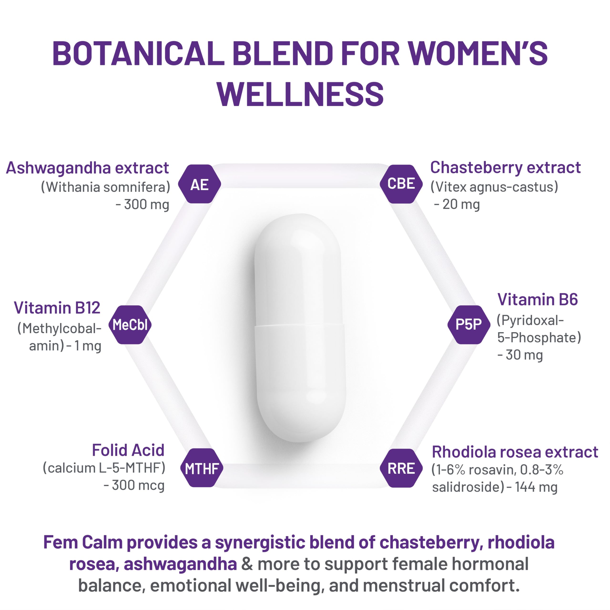AOR Fem Calm 248mg 60 gélules – Cure de 30 jours – Contient de l'Ashwagandha, de l'acide folique, de la B12, du Gattilier – Soutien au bien-être quotidien et à l'équilibre hormonal des femmes, idéal pour le cycle menstruel – Sans OGM et Végane