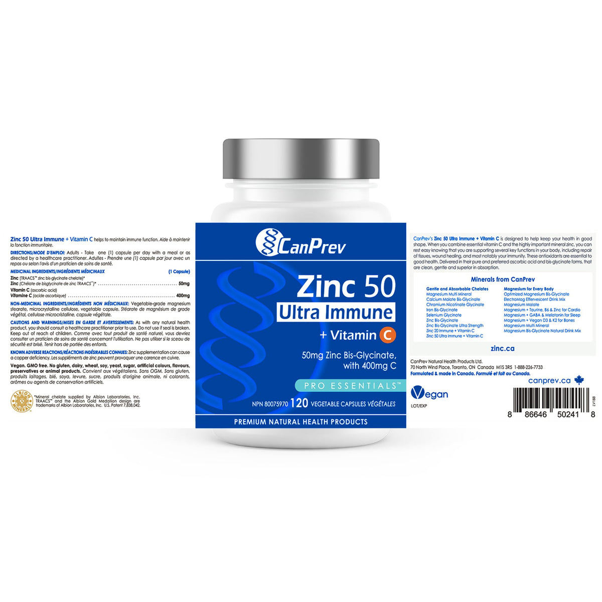 CanPrev Zinc Supplements, Vitamin C, Vegan, 120 Capsules, 120-Day Supply