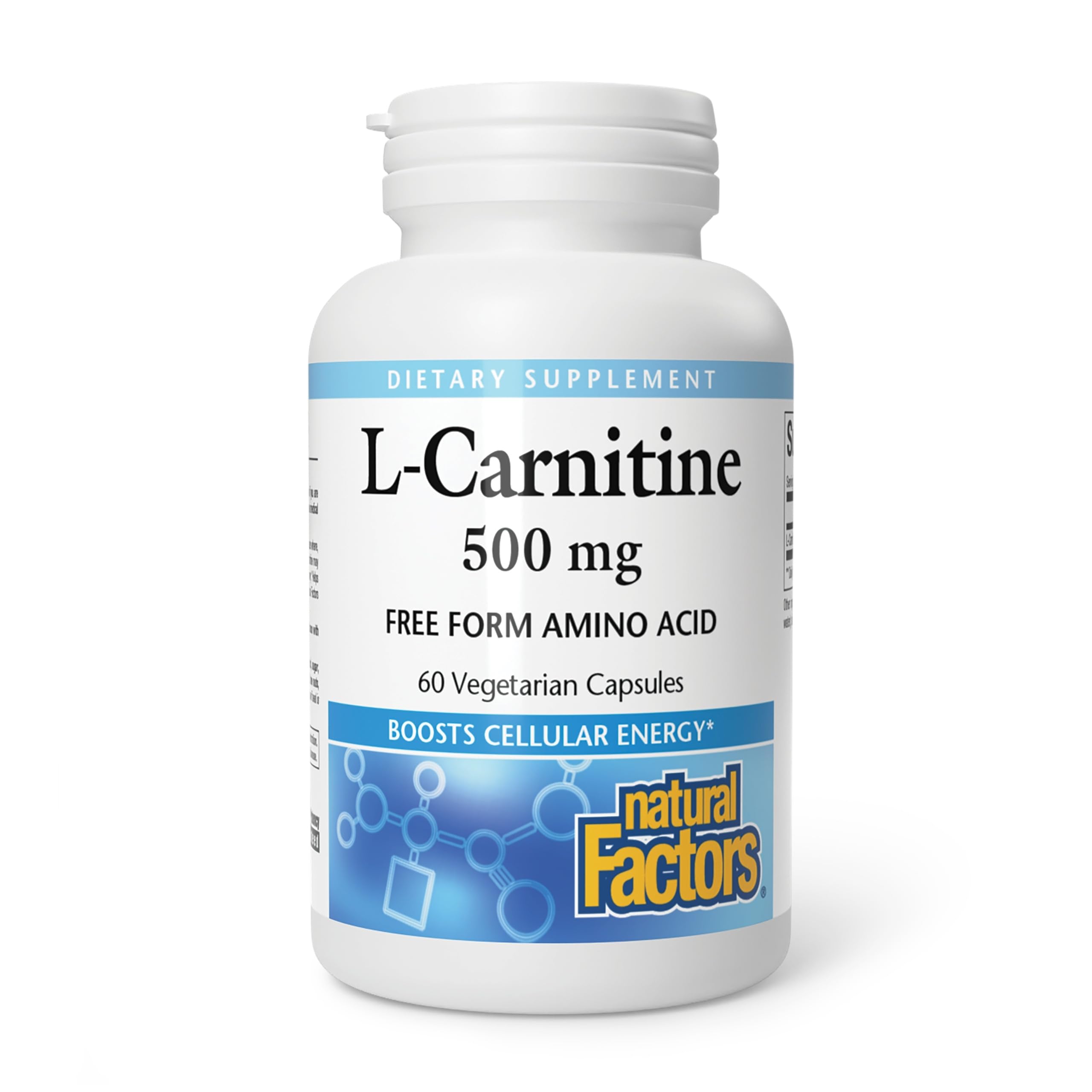 Natural Factors L-Carnitine 500 mg, 60 Vegetarian Capsules, Free Form Amino Acid, Aids in Muscle Recovery, Proudly Canadian