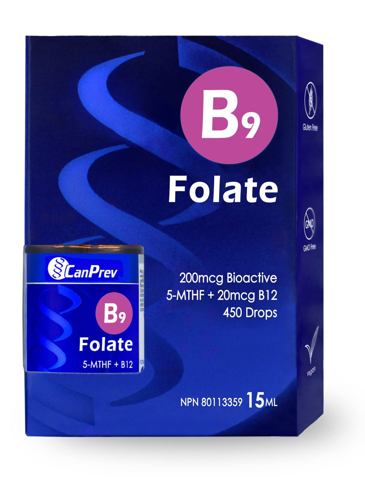CanPrev Folate B12 Liquid Drops, Methylated Folate, 15 ml, 450 Servings
