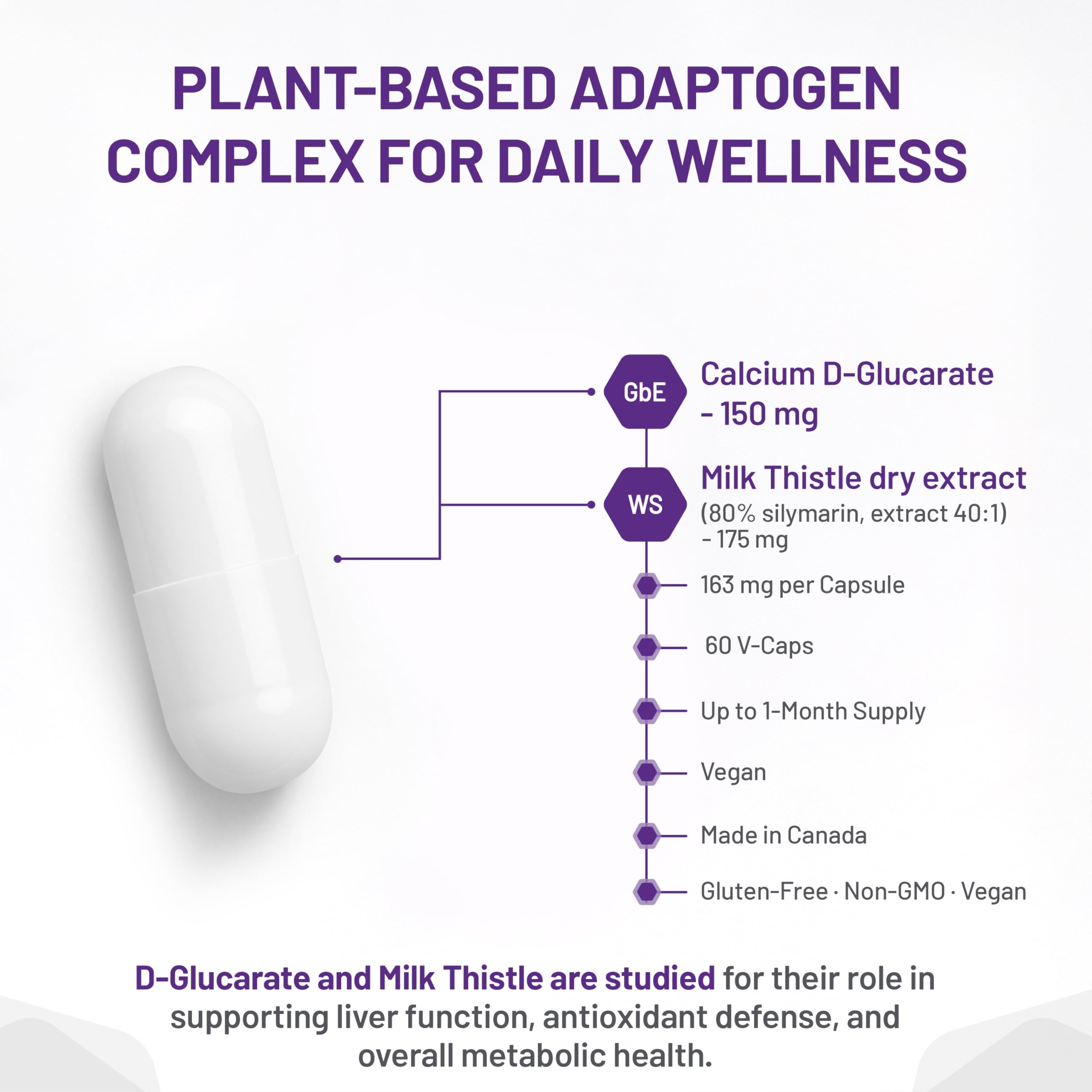 AOR Calcium D-Glucarate + Chardon Marie, 60 gélules pour 30 jours – Formule Santé du Foie – Végétalien, Sans OGM et Sans Gluten – Extrait de Chardon Marie pour l'Équilibre Hormonal – Idéal pour les Programmes de Détoxification