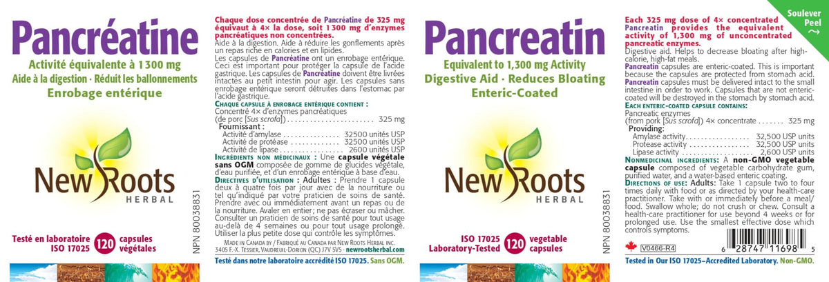 New Roots Herbal Pancreatin Equivalent to 1300 mg Activity, 120 Caps 60-Day