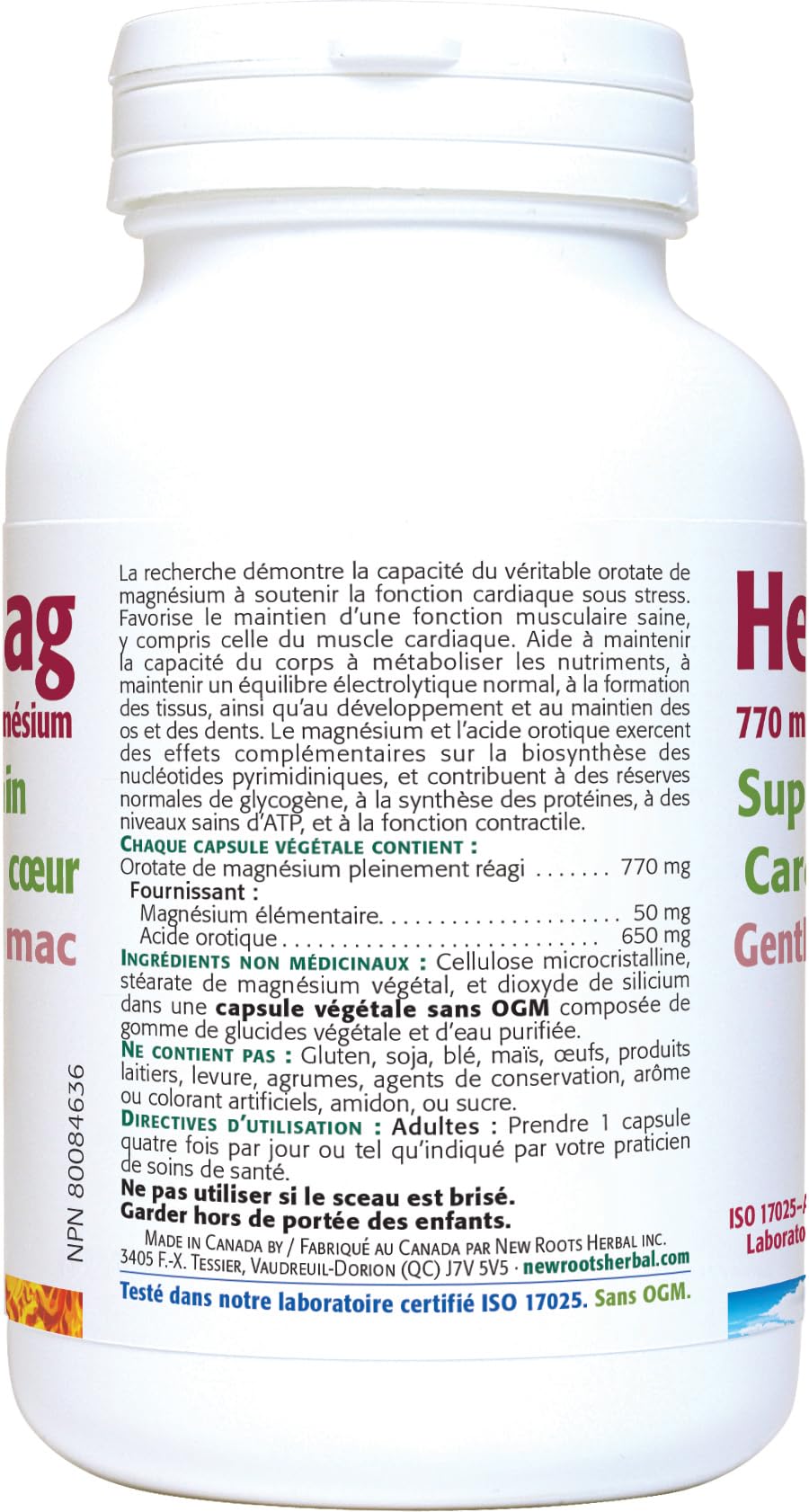 New Roots Herbal - Heart Mag, 60 capsules - Orotate de magnésium 770 mg pour la fonction cardiaque, favorise le maintien d'une fonction musculaire saine, l'équilibre électrolytique, la santé des os et des dents.