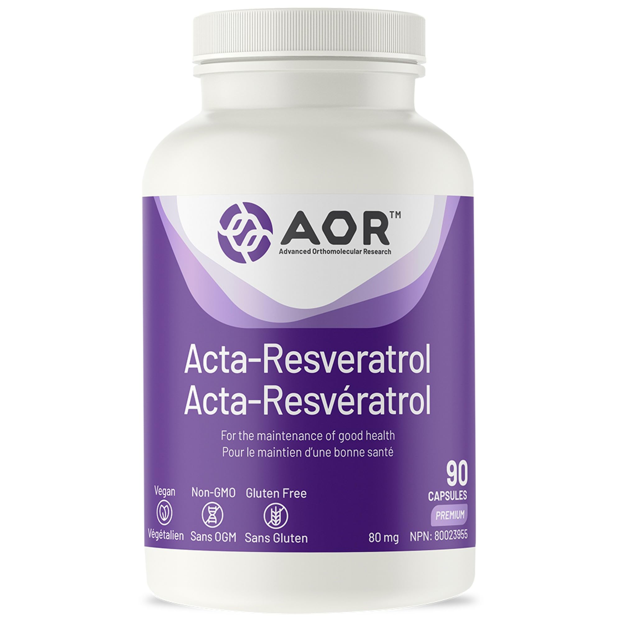 AOR Acta-Resveratrol 80mg, 90 Caps 90-Day Supply - Trans-Resveratrol Supplement with Quercetin - Vegan, Non-GMO & Gluten-Free Formula - Antioxidant Support - Promote Vitality, Natural Defense & Energy