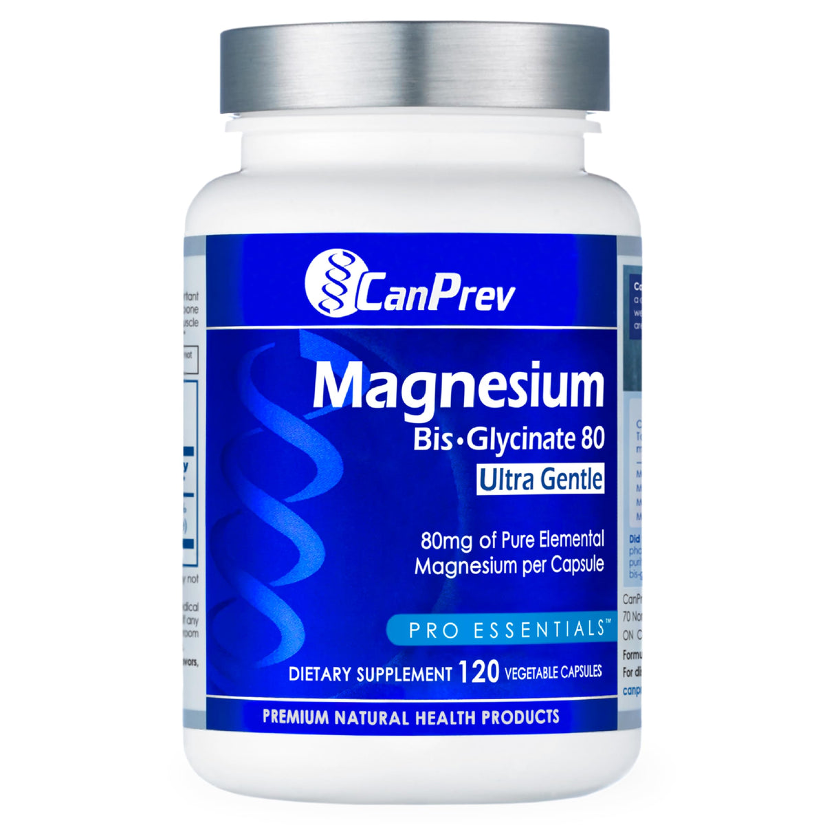 CanPrev Magnesium Bisglycinate 80 mg Capsules, Made in Canada, 120 Capsules
