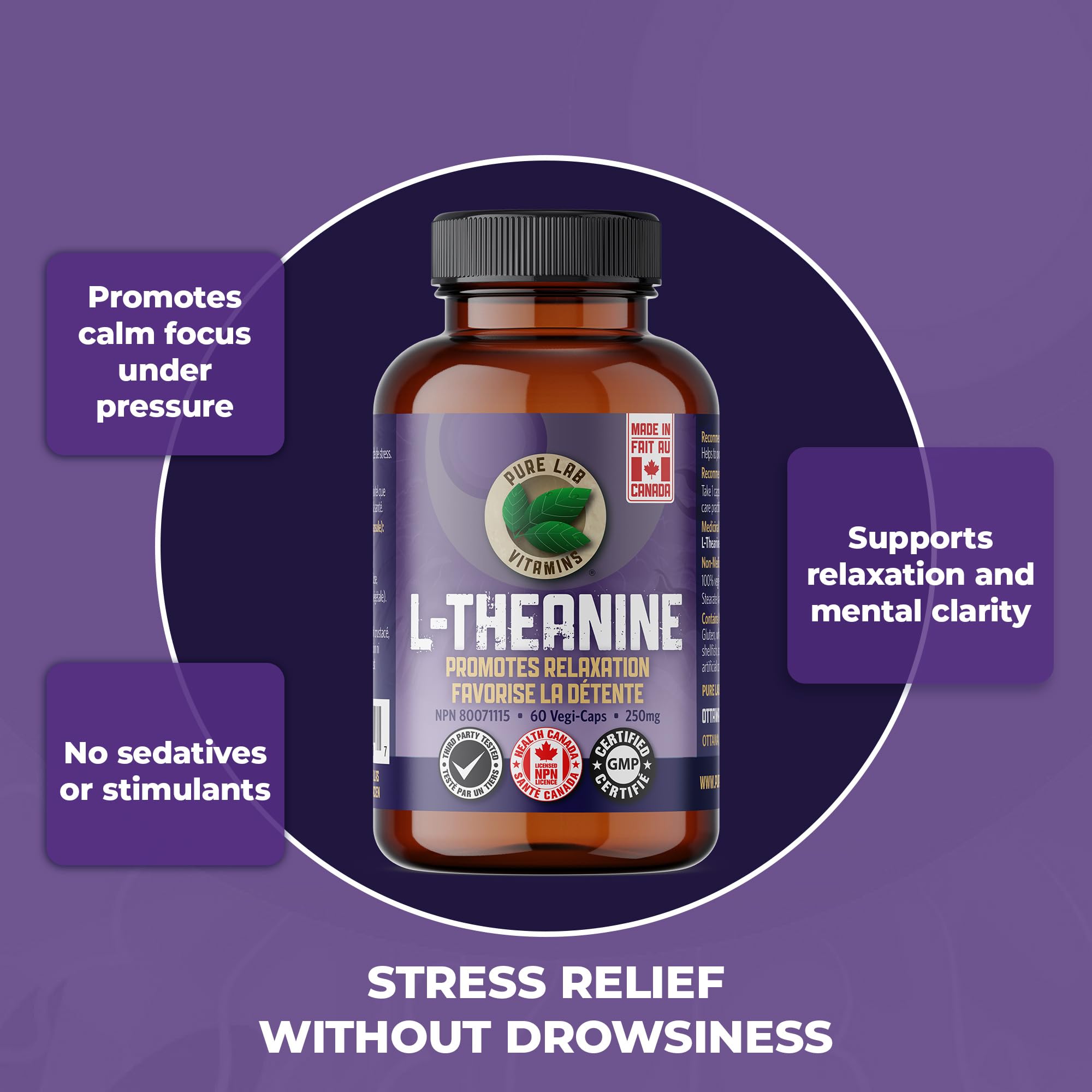 Pure Lab Vitamins L-Théanine 250 mg – Favorise la relaxation