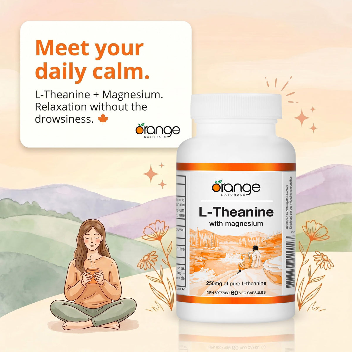 Orange Naturals L-Theanine Magnesium Bisglycinate Capsules, 60-Day Supply