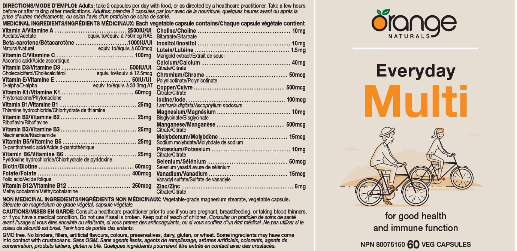 Orange Naturals - Everyday Multi, 60 Capsules 30-Day Supply - Multivitamin for Immune Support Supplement - Multi Antioxidant Supplement - Healthy Bones, Healthy Teeth, Eye Health and Energy Support