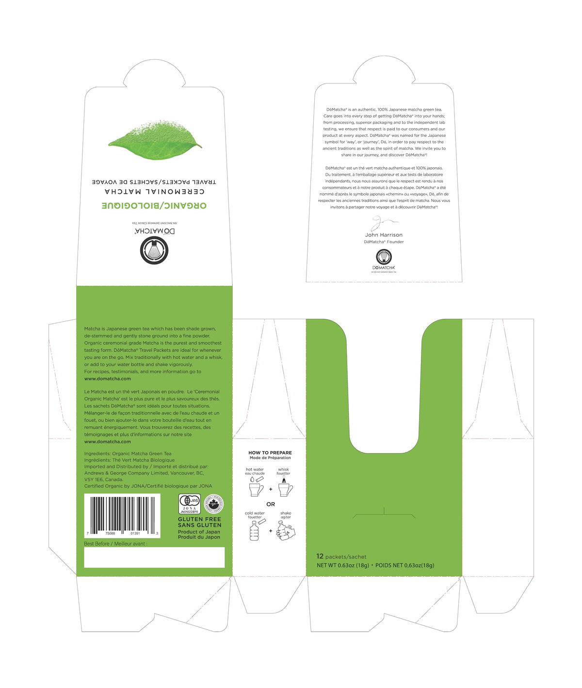DoMatcha Organic Ceremonial Grade Matcha Powder, 36 g, 24 Travel Packets