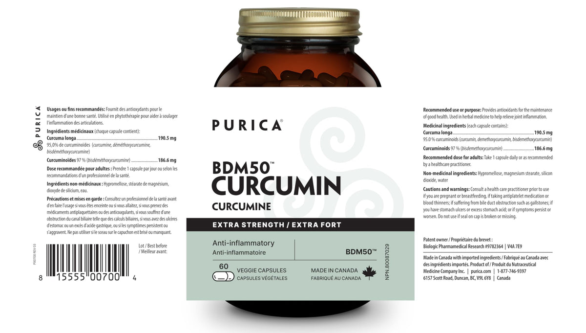 PURICA BDM50 Turmeric Curcumin Capsules, Joint Supplement, 60 Day Supply