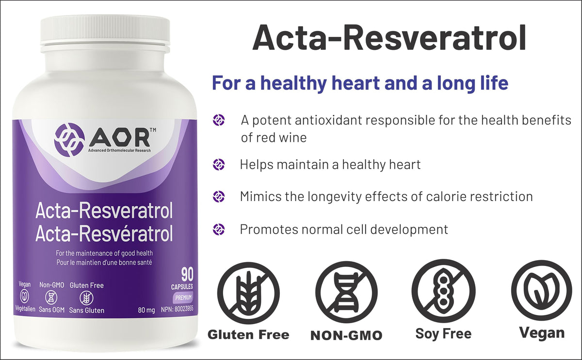 AOR Acta-Resveratrol, Quercetin Supplement with Resveratrol, 80mg, 90 Caps