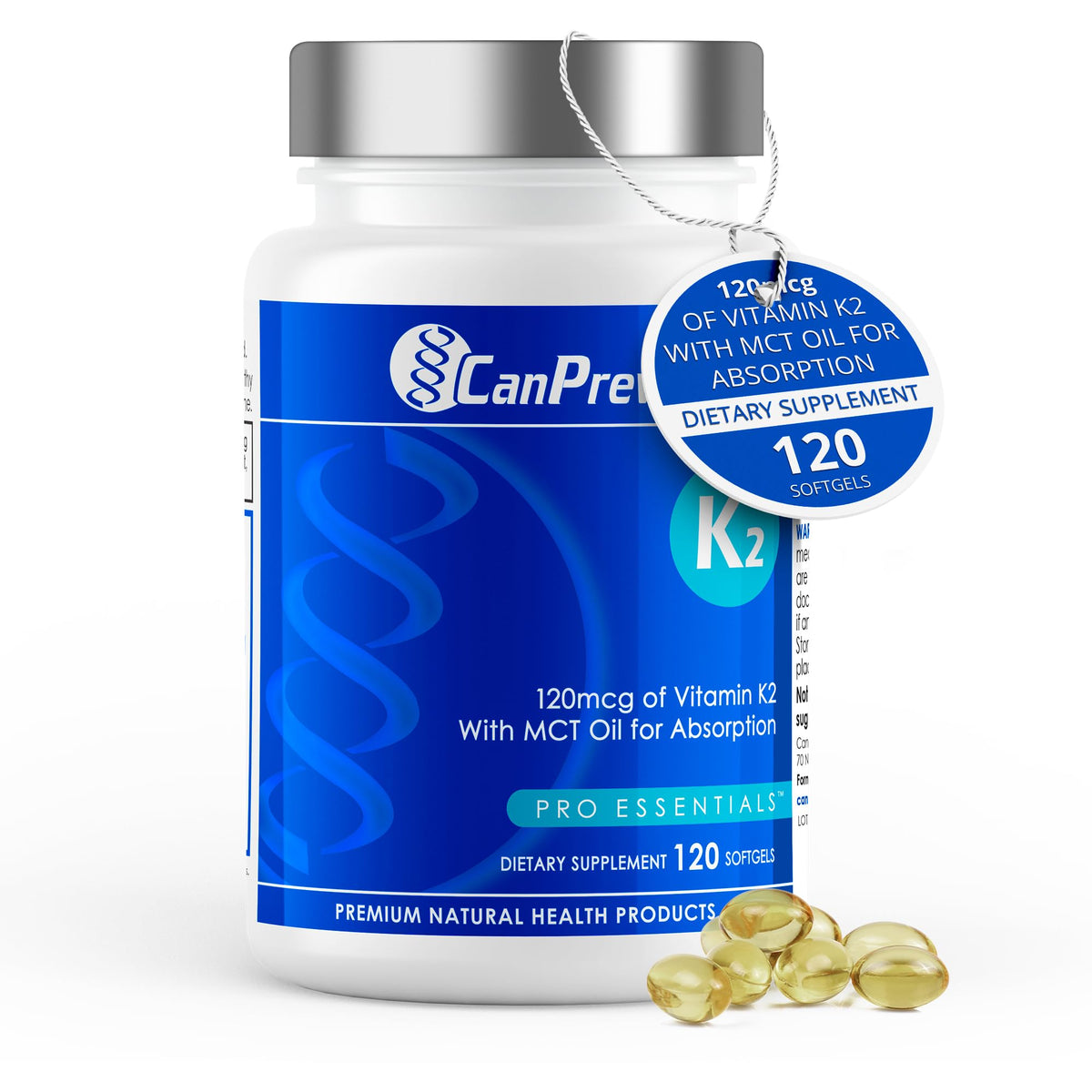 CanPrev K2 MK7 Softgels, 120 mcg, Coconut Oil, 120 Softgels, 120 Day Supply